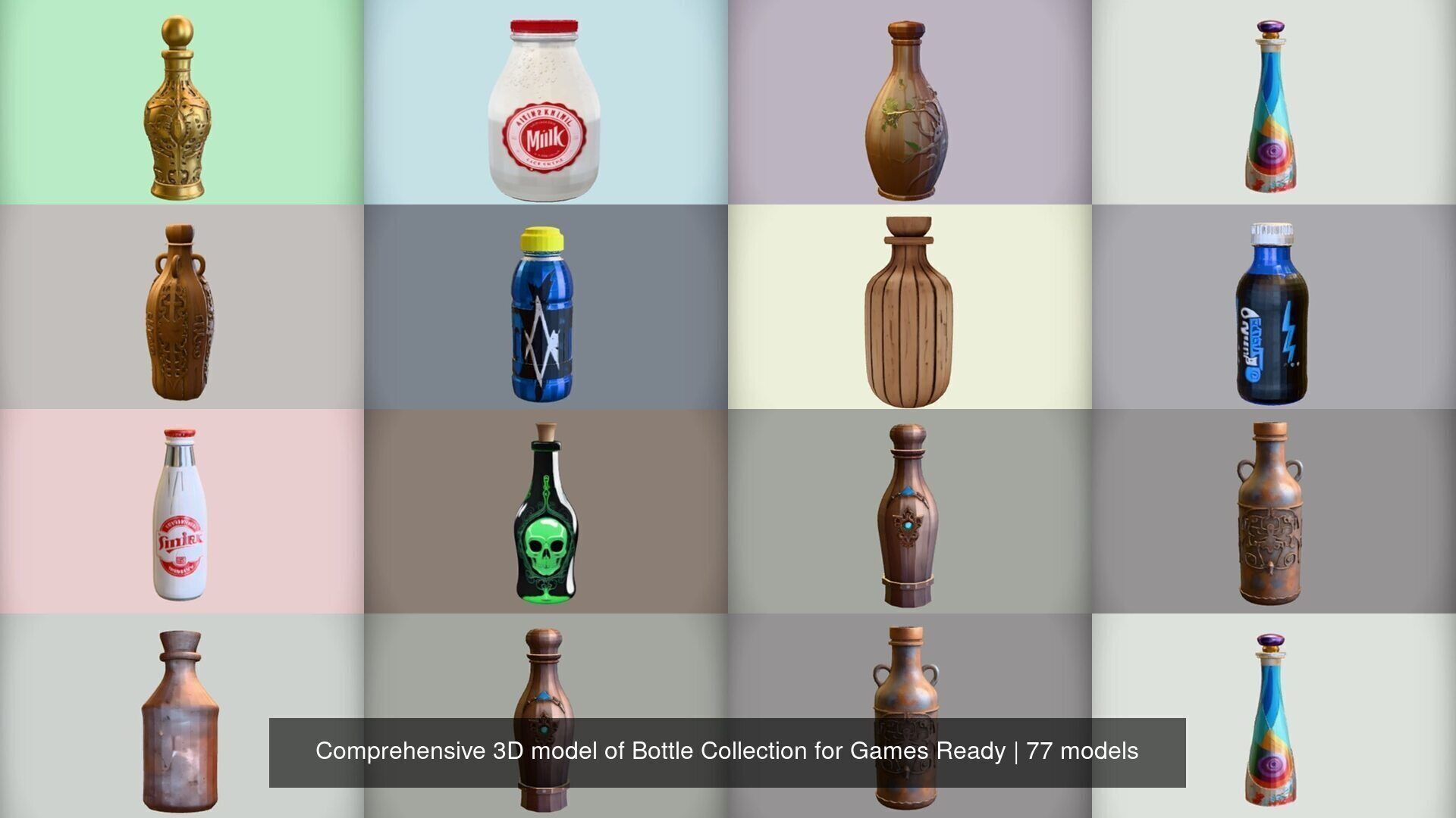 Comprehensive 3D model of Bottle Collection for Games Ready _11