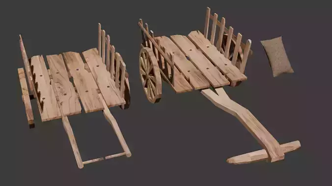 Hand And Bullock Cart Bundle Low-poly 3D model