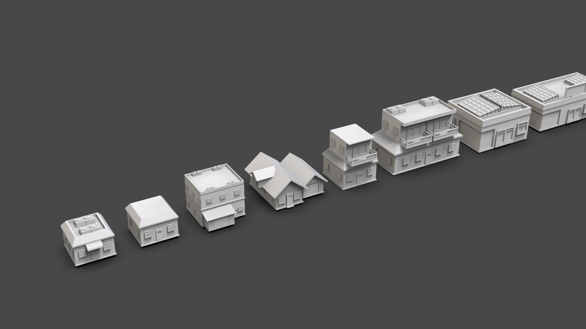 Low Poly City Buildings Pack Of 170 - Game Ready - Untextured  Low-poly 3D model_17