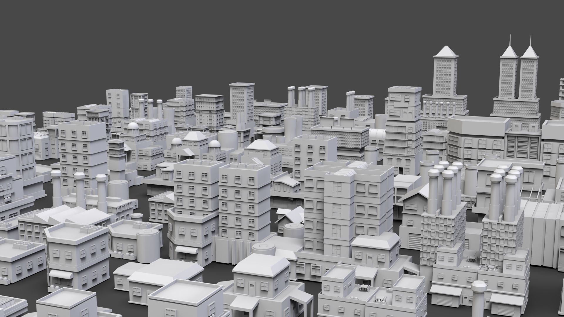 Low Poly City Buildings Pack Of 170 - Game Ready - Untextured  Low-poly 3D model_13