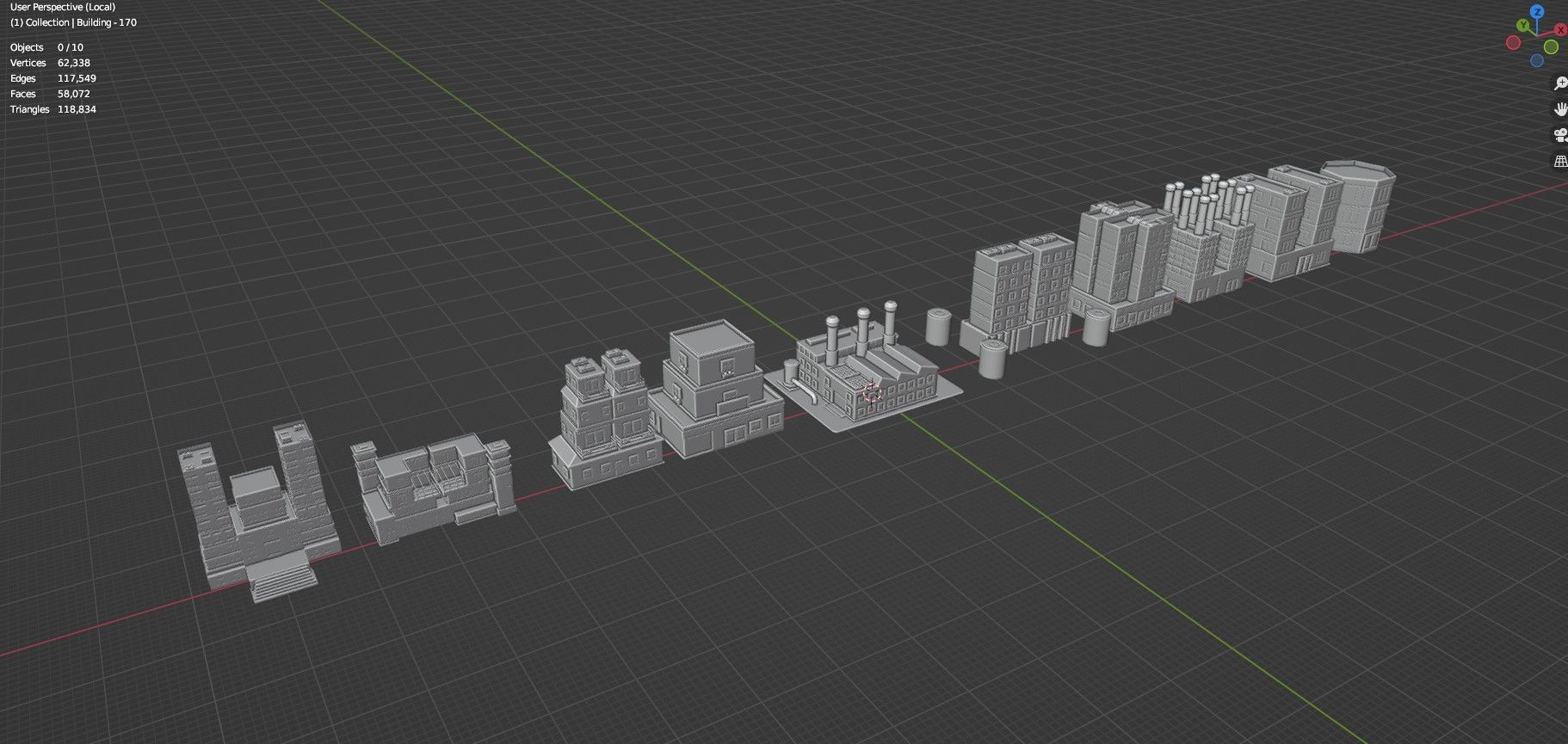 Low Poly City Buildings Pack Of 170 - Game Ready - Untextured  Low-poly 3D model_110