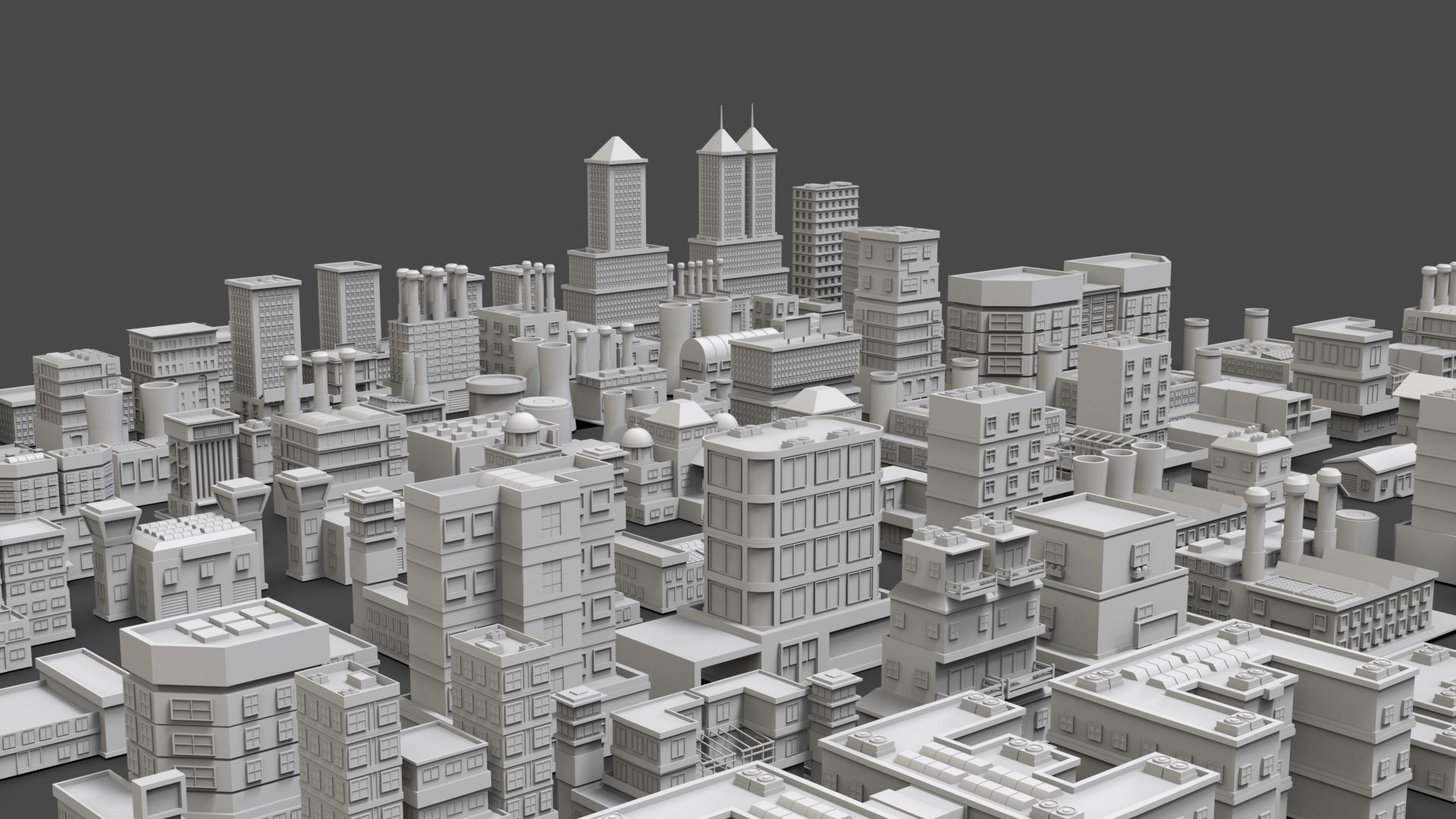 Low Poly City Buildings Pack Of 170 - Game Ready - Untextured  Low-poly 3D model_8