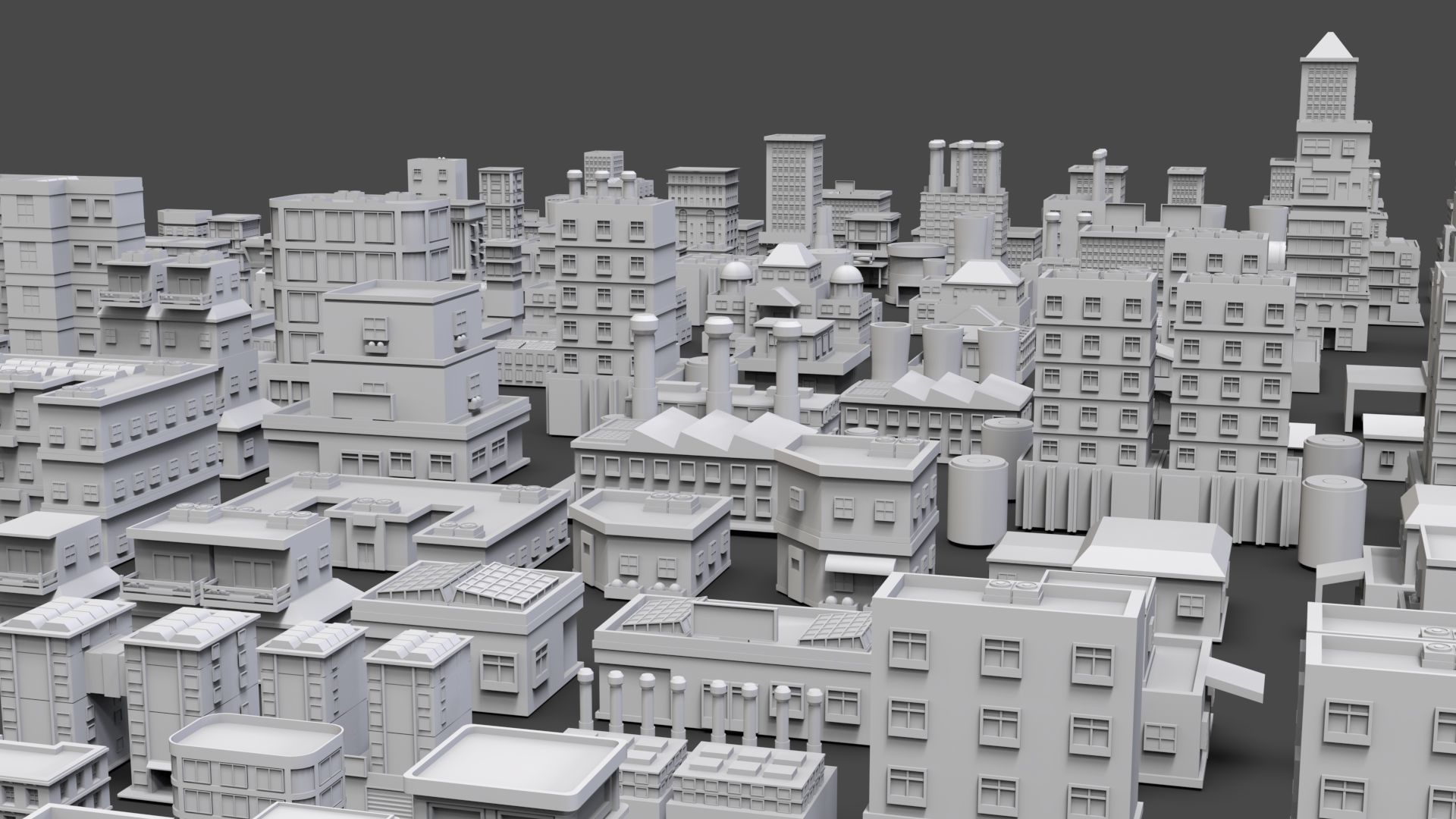 Low Poly City Buildings Pack Of 170 - Game Ready - Untextured  Low-poly 3D model_4