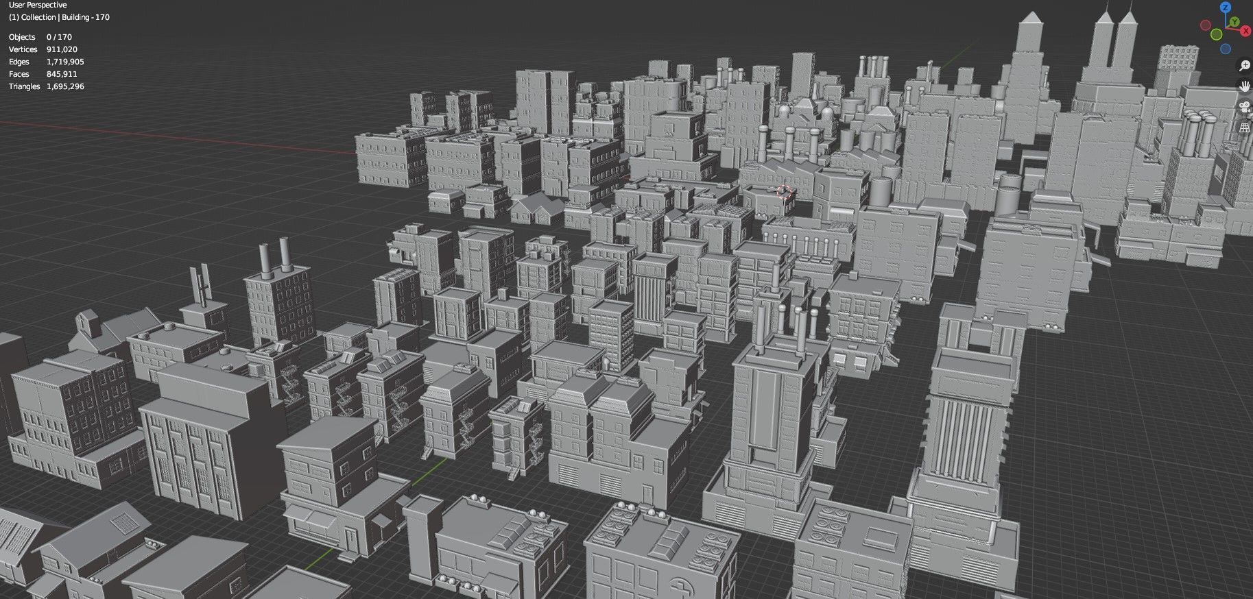 Low Poly City Buildings Pack Of 170 - Game Ready - Untextured  Low-poly 3D model_113