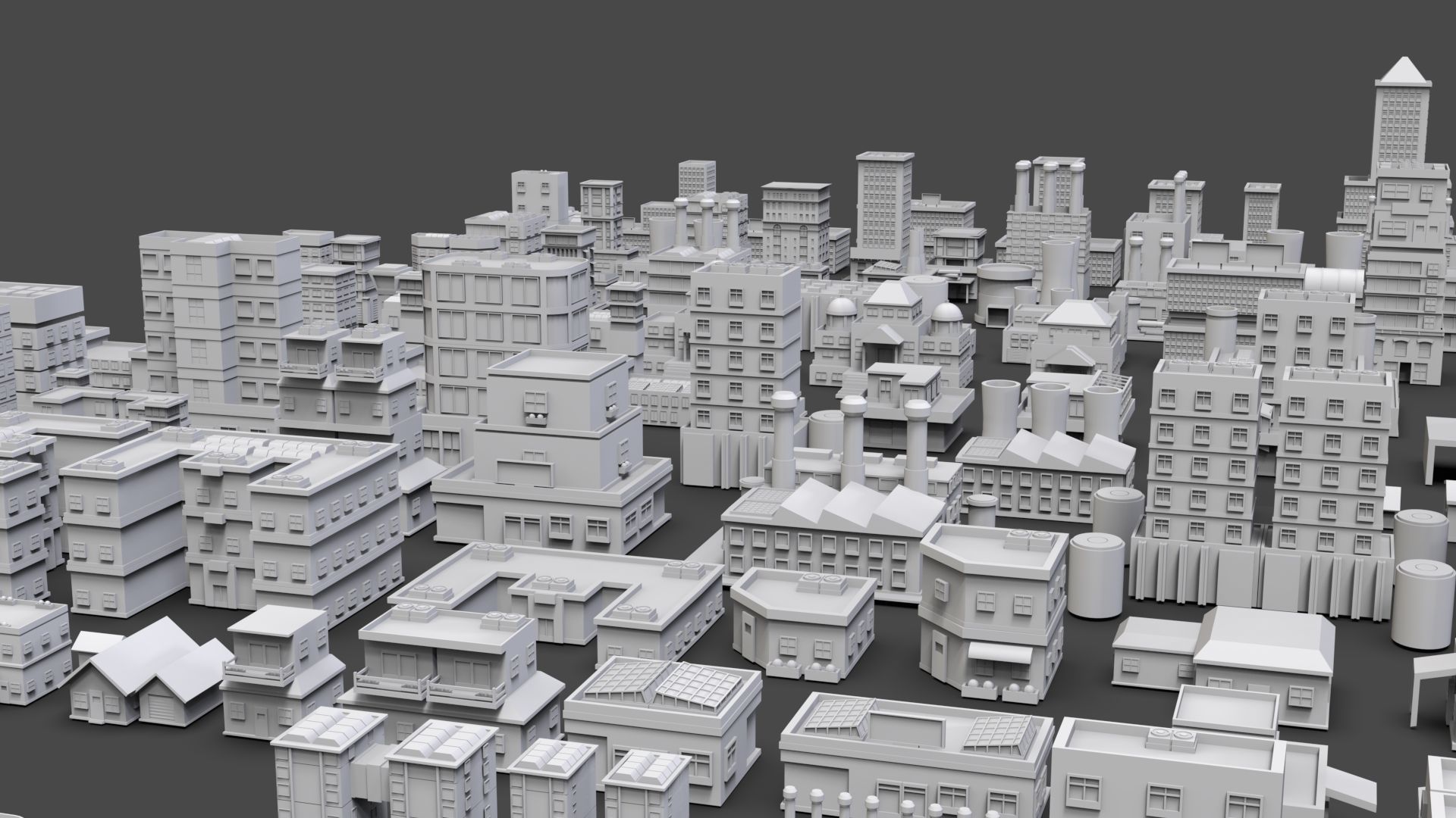 Low Poly City Buildings Pack Of 170 - Game Ready - Untextured  Low-poly 3D model_9