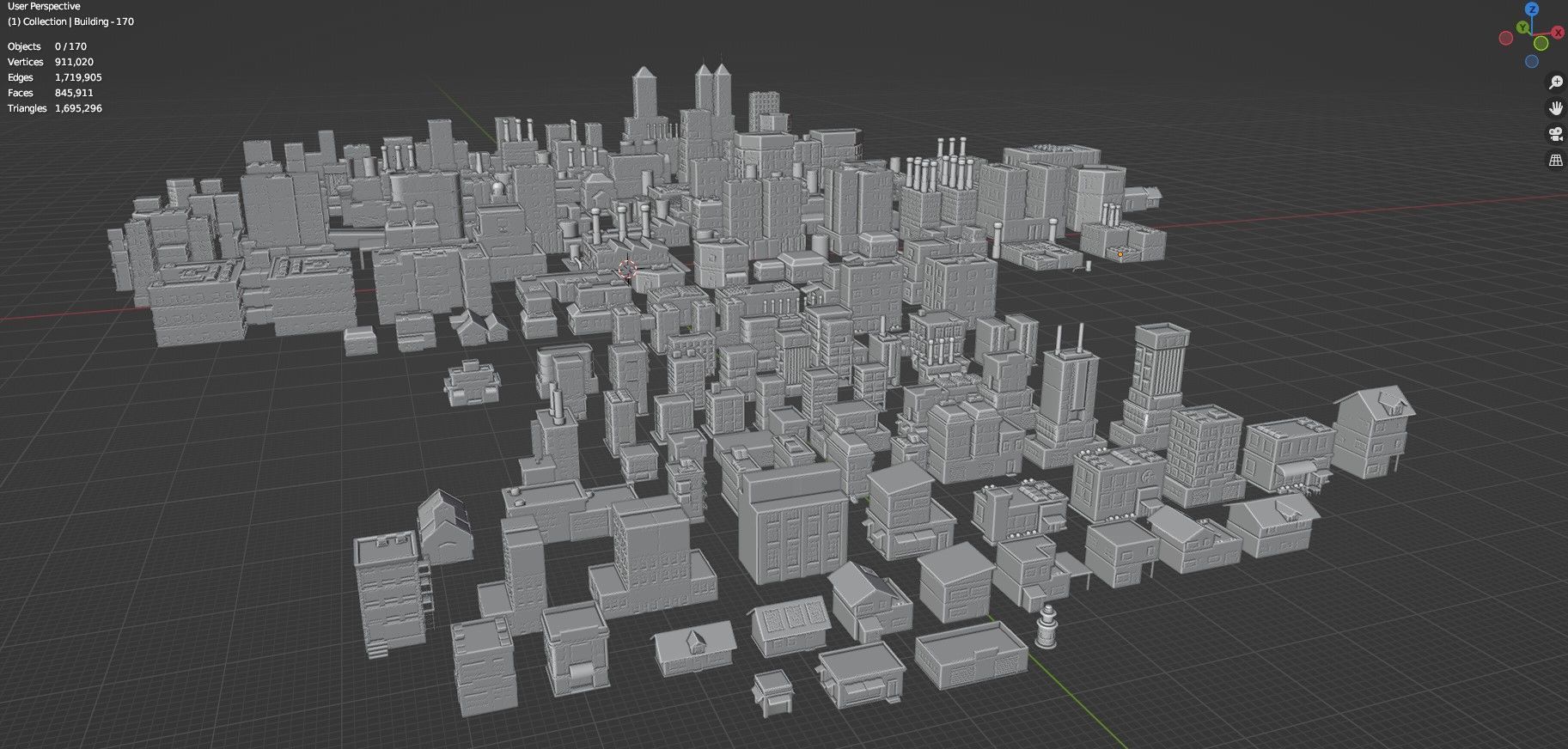 Low Poly City Buildings Pack Of 170 - Game Ready - Untextured  Low-poly 3D model_116