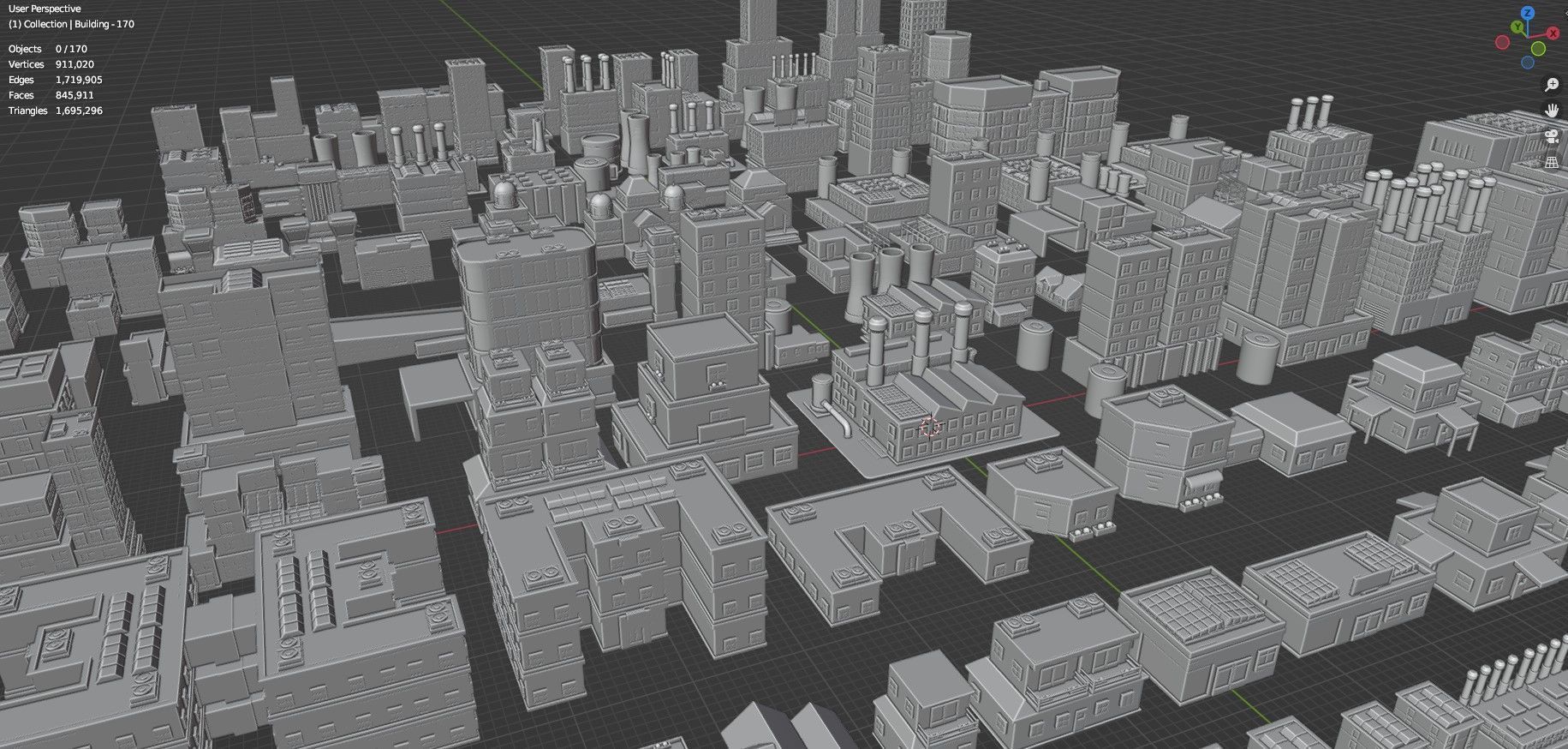 Low Poly City Buildings Pack Of 170 - Game Ready - Untextured  Low-poly 3D model_105