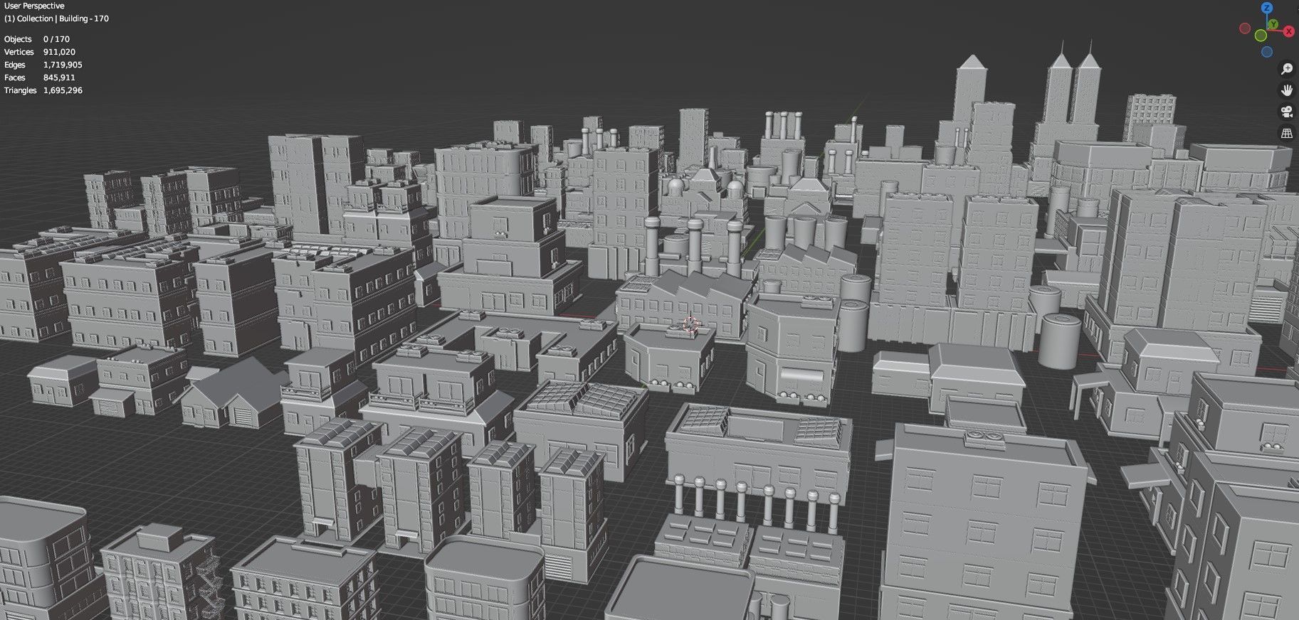 Low Poly City Buildings Pack Of 170 - Game Ready - Untextured  Low-poly 3D model_107