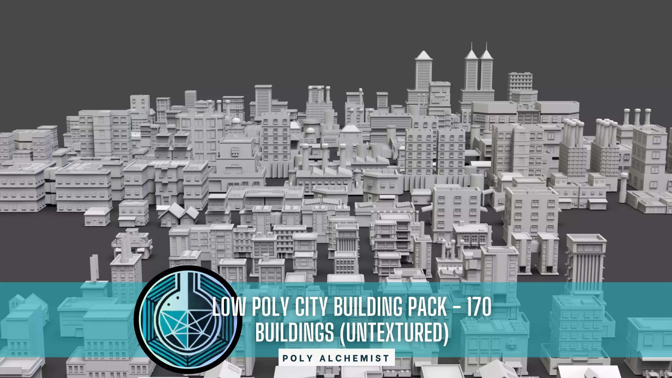 Low Poly City Buildings Pack Of 170 - Game Ready - Untextured  Low-poly 3D model_0
