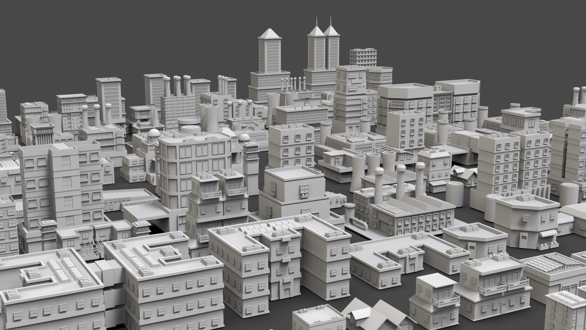 Low Poly City Buildings Pack Of 170 - Game Ready - Untextured  Low-poly 3D model_11