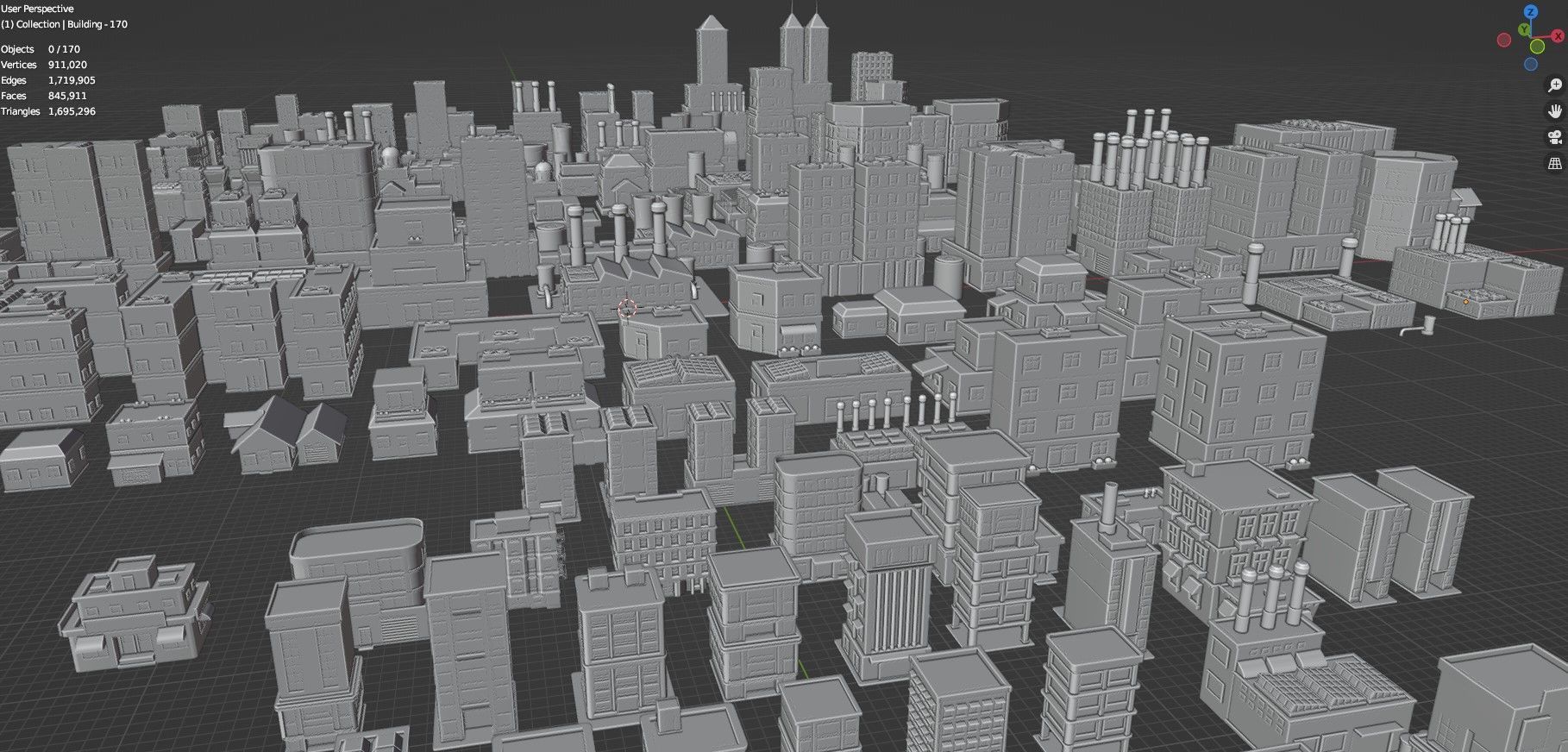 Low Poly City Buildings Pack Of 170 - Game Ready - Untextured  Low-poly 3D model_108