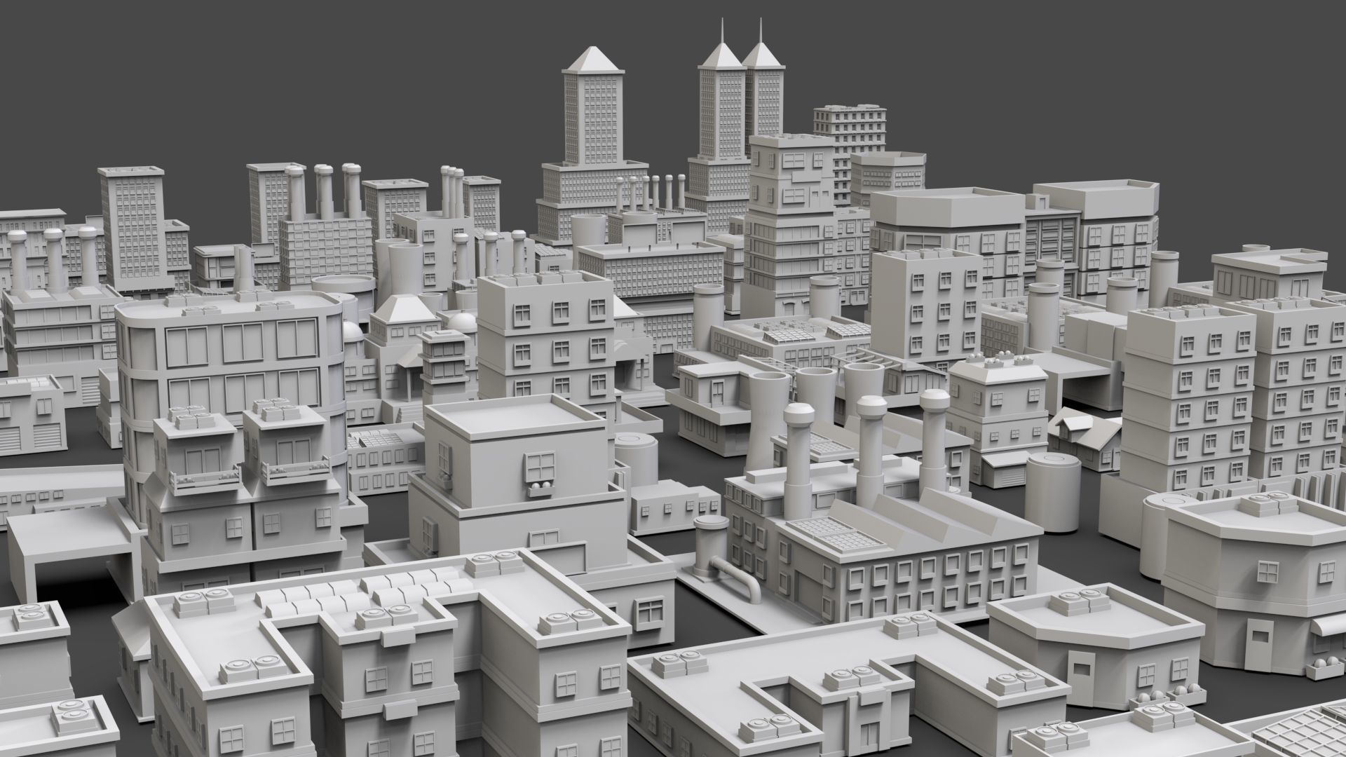 Low Poly City Buildings Pack Of 170 - Game Ready - Untextured  Low-poly 3D model_6