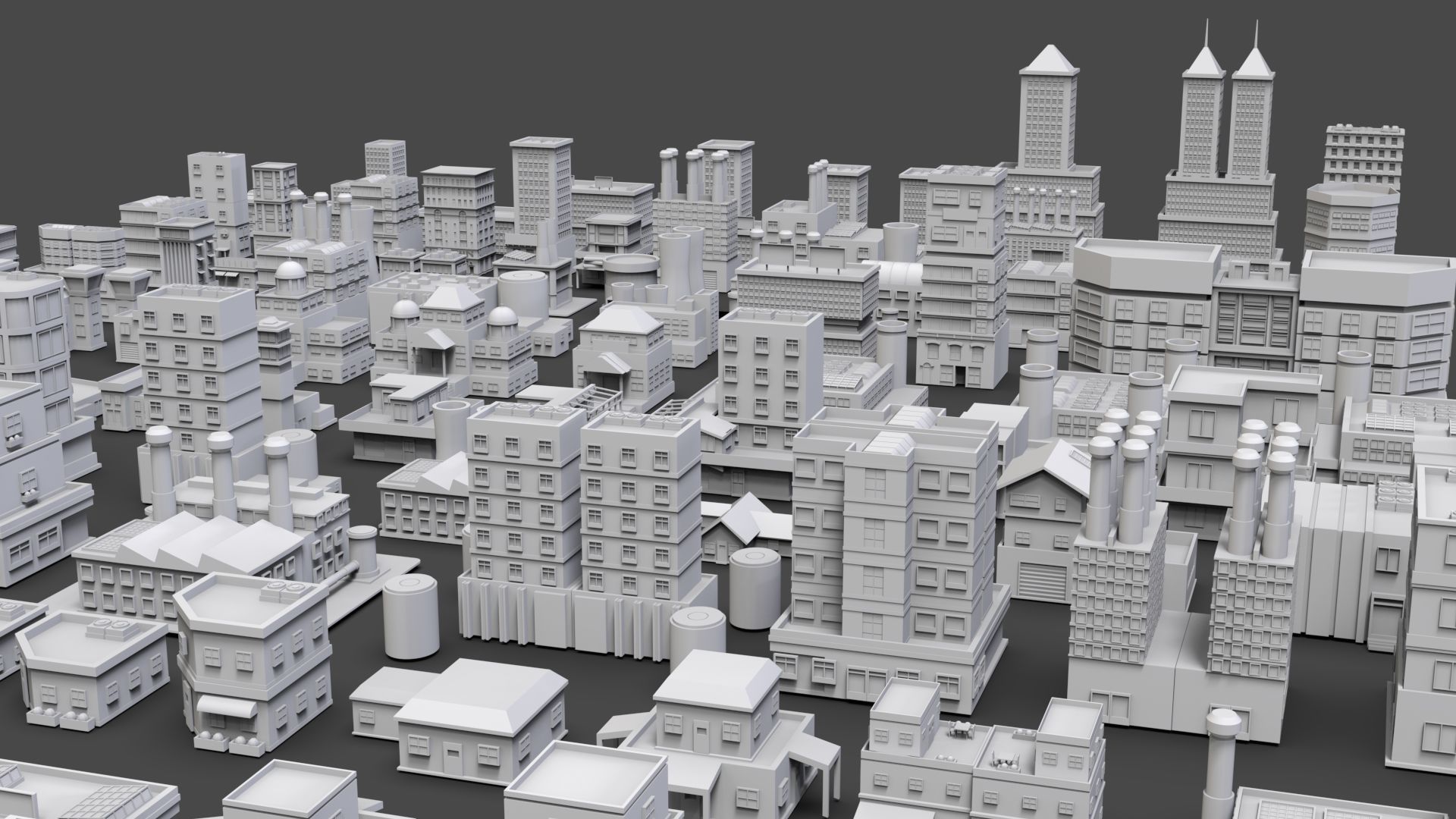 Low Poly City Buildings Pack Of 170 - Game Ready - Untextured  Low-poly 3D model_7