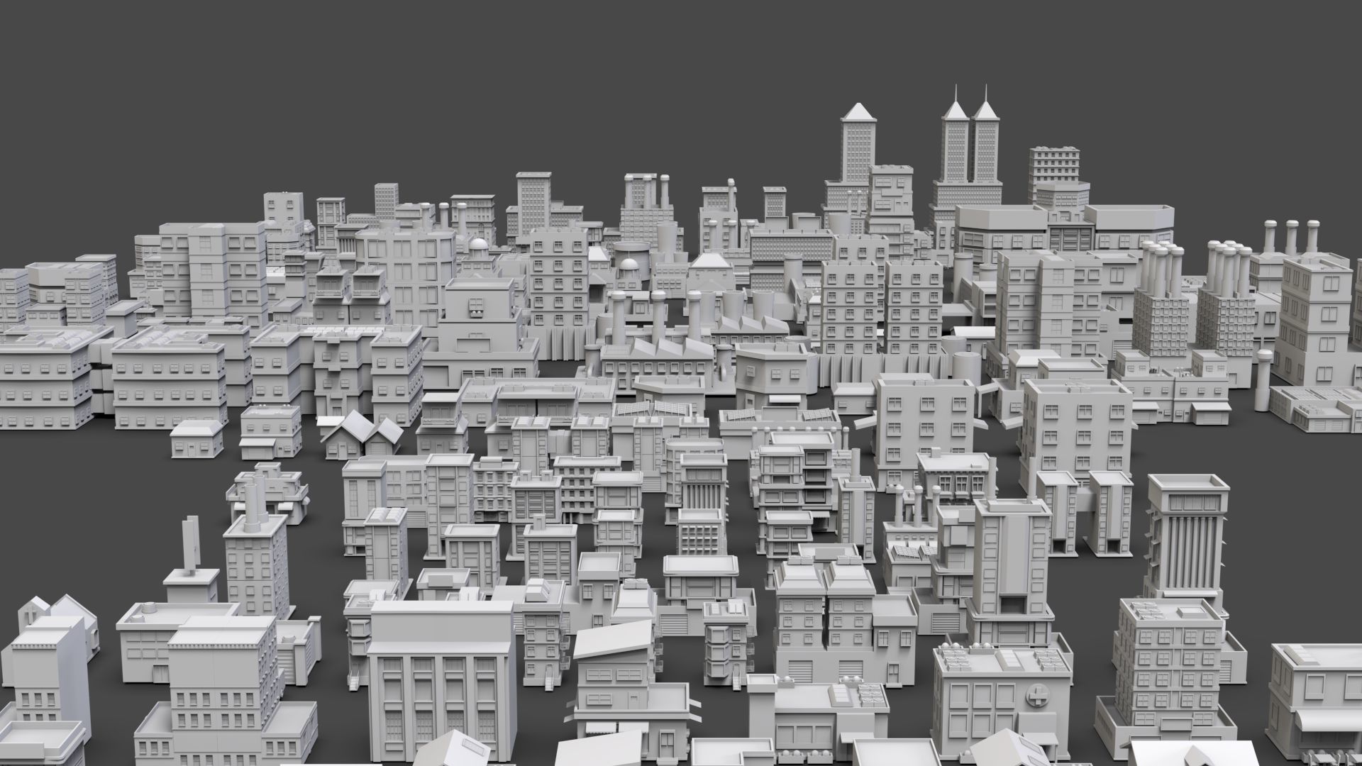 Low Poly City Buildings Pack Of 170 - Game Ready - Untextured  Low-poly 3D model_10