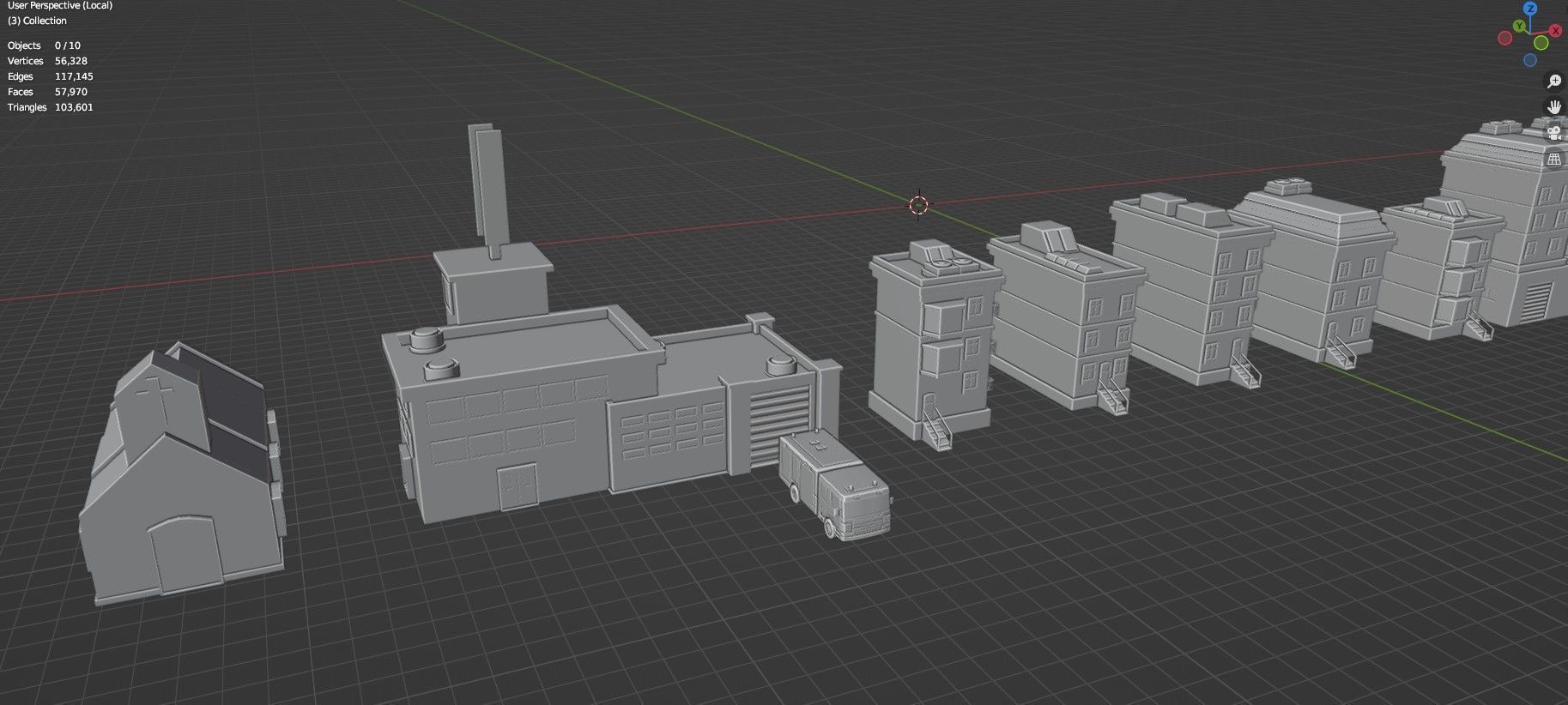 Low Poly City Buildings Pack Of 170 - Game Ready - Untextured  Low-poly 3D model_129