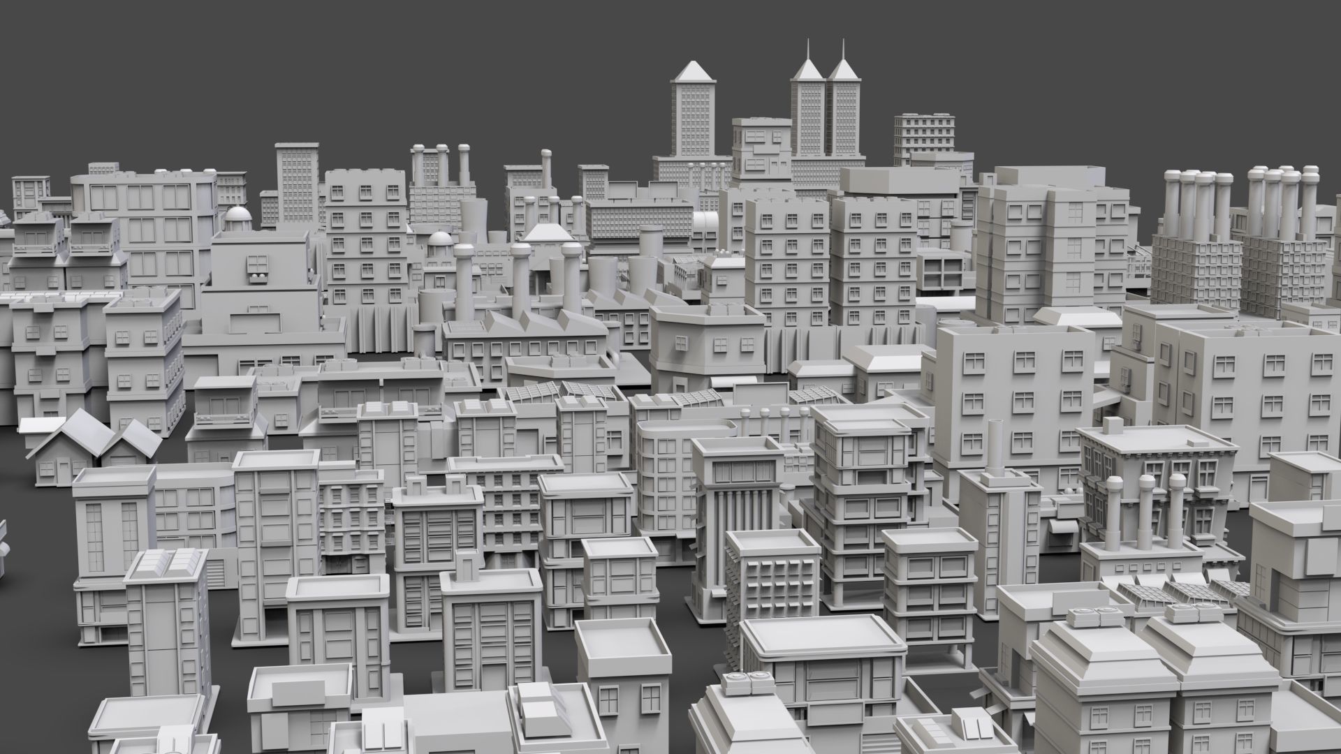 Low Poly City Buildings Pack Of 170 - Game Ready - Untextured  Low-poly 3D model_3