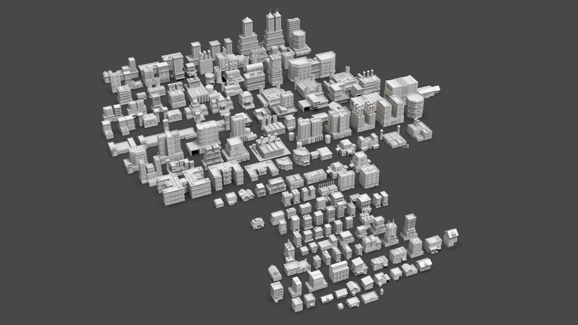 Low Poly City Buildings Pack Of 170 - Game Ready - Untextured  Low-poly 3D model_1