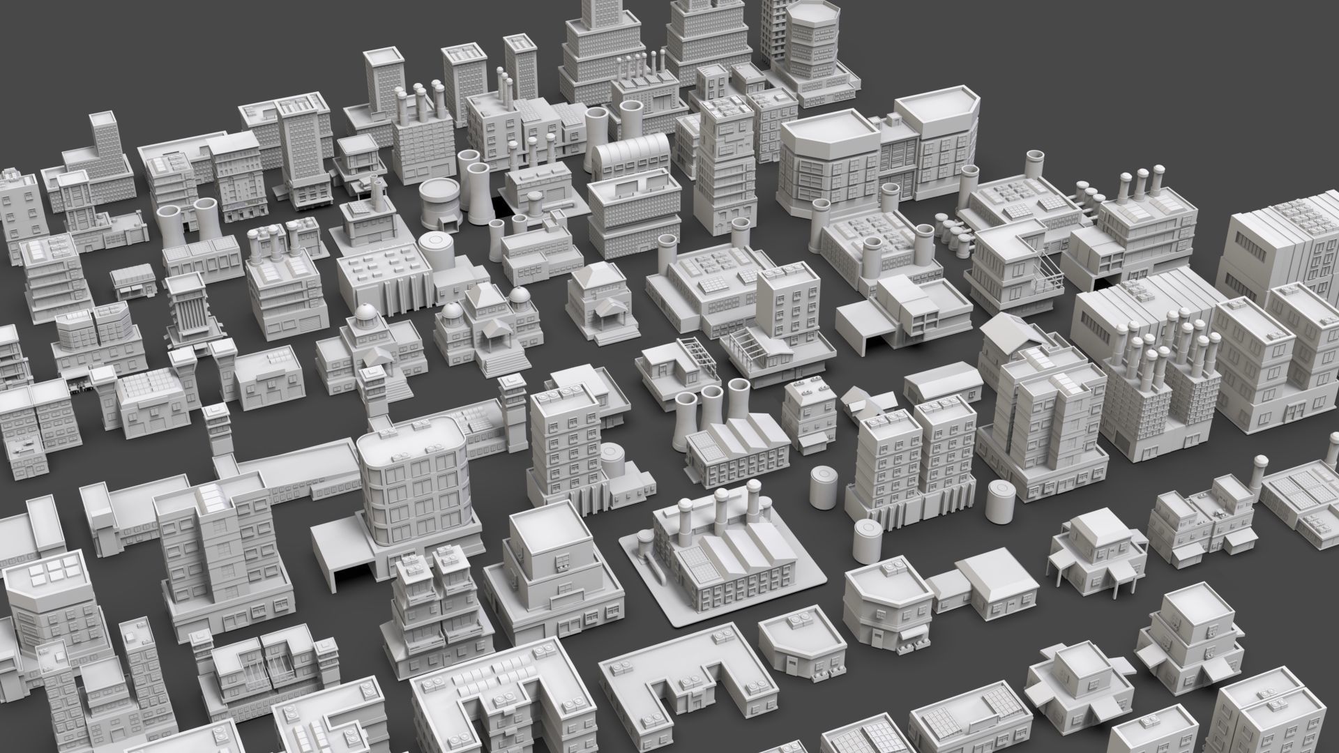 Low Poly City Buildings Pack Of 170 - Game Ready - Untextured  Low-poly 3D model_2