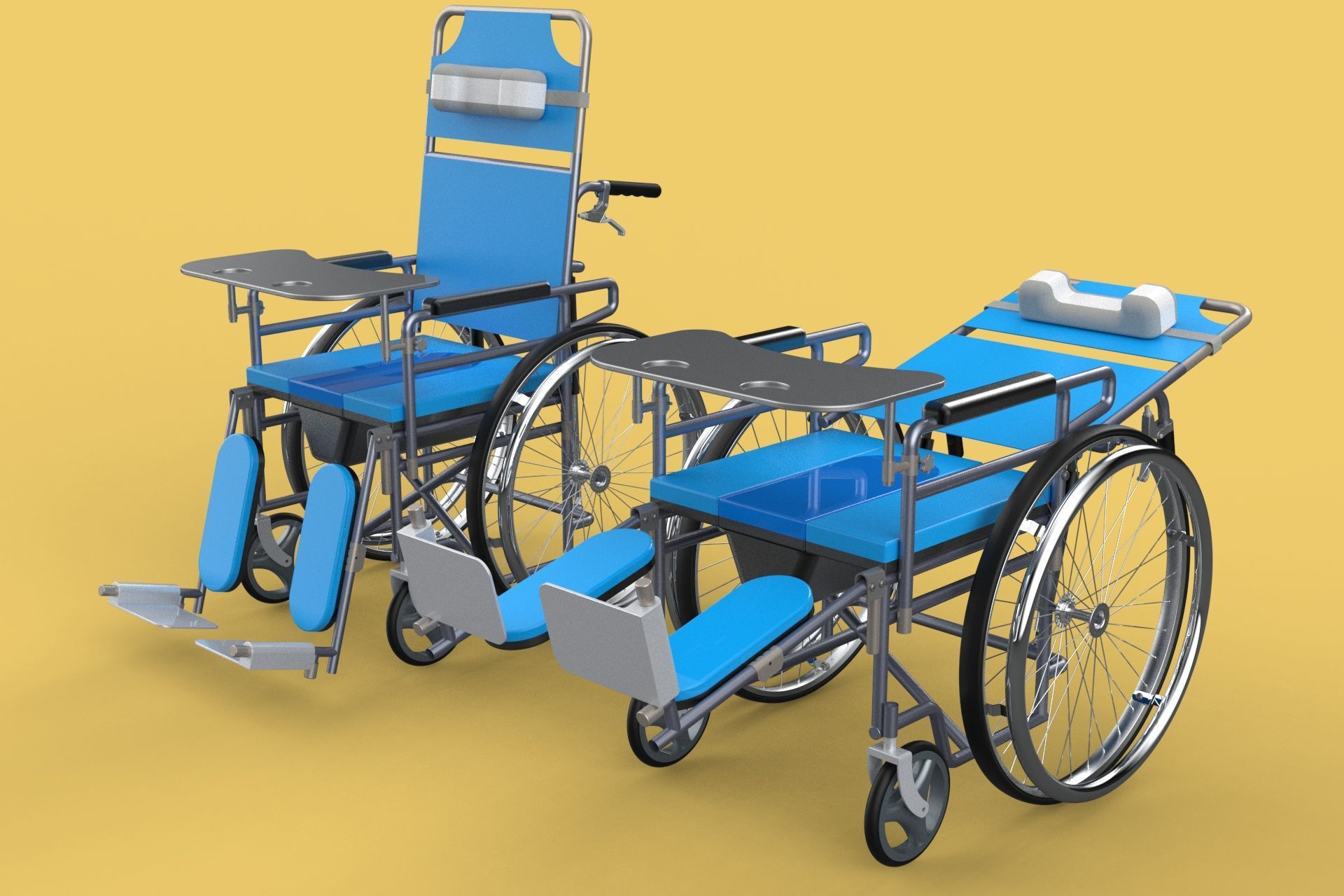 MULTIFUNCTION WHEELCHAIR COMMODE CLOSET TOILET RECLINING FOLDING 3D model_11