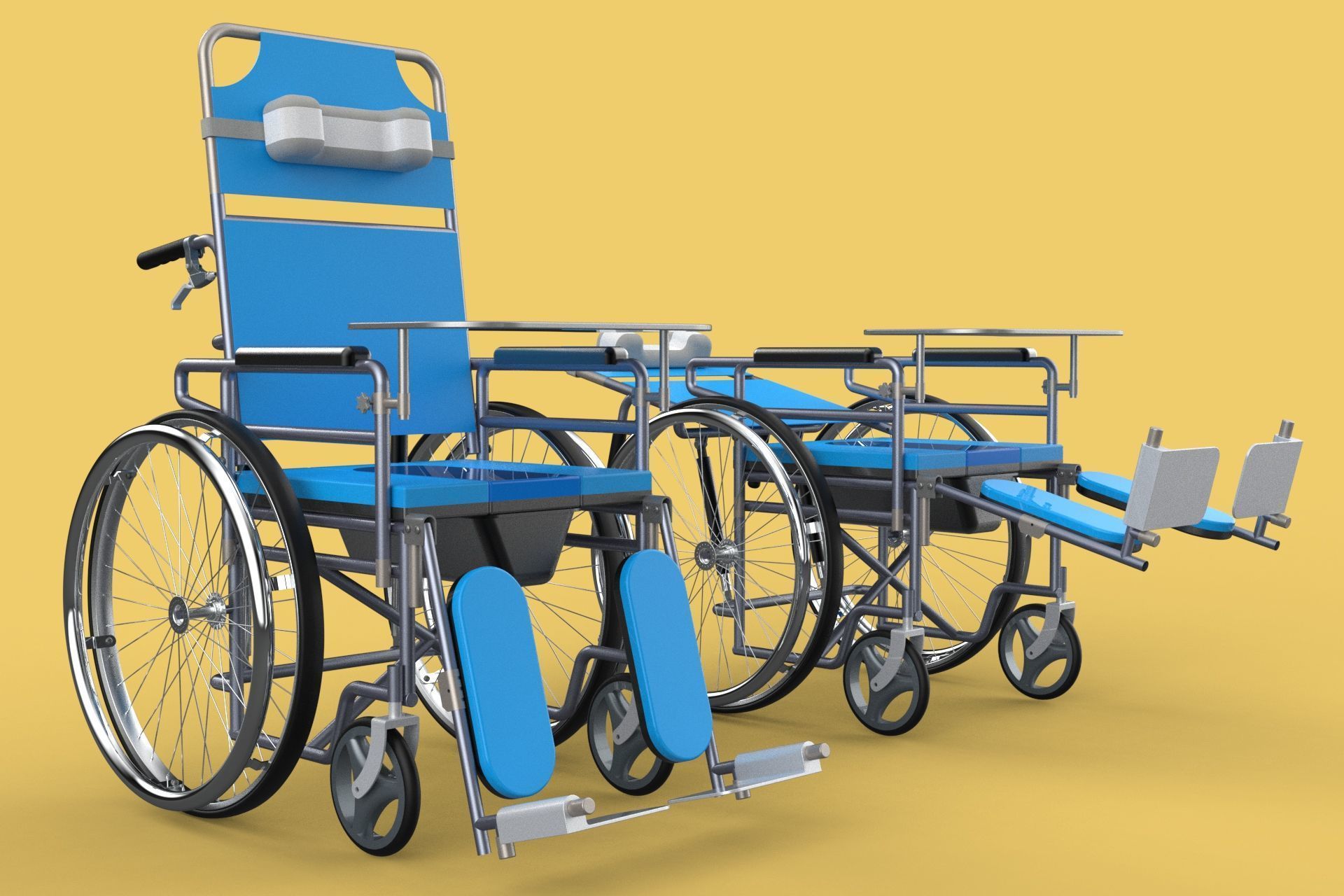 MULTIFUNCTION WHEELCHAIR COMMODE CLOSET TOILET RECLINING FOLDING 3D model_3