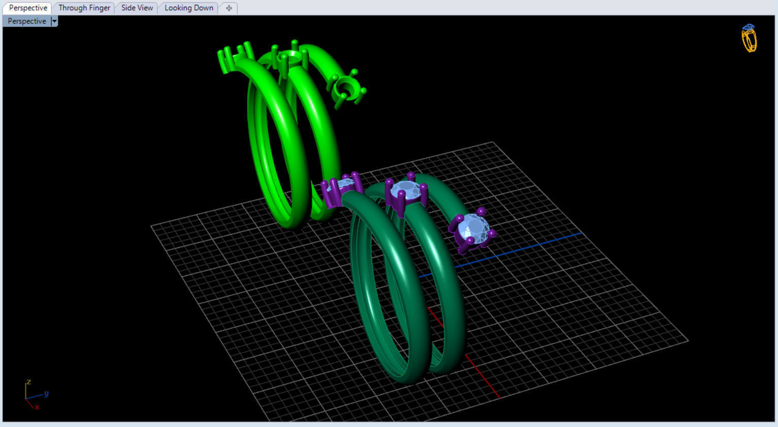 minimalist spiral rings with diamonds 3D print model_10