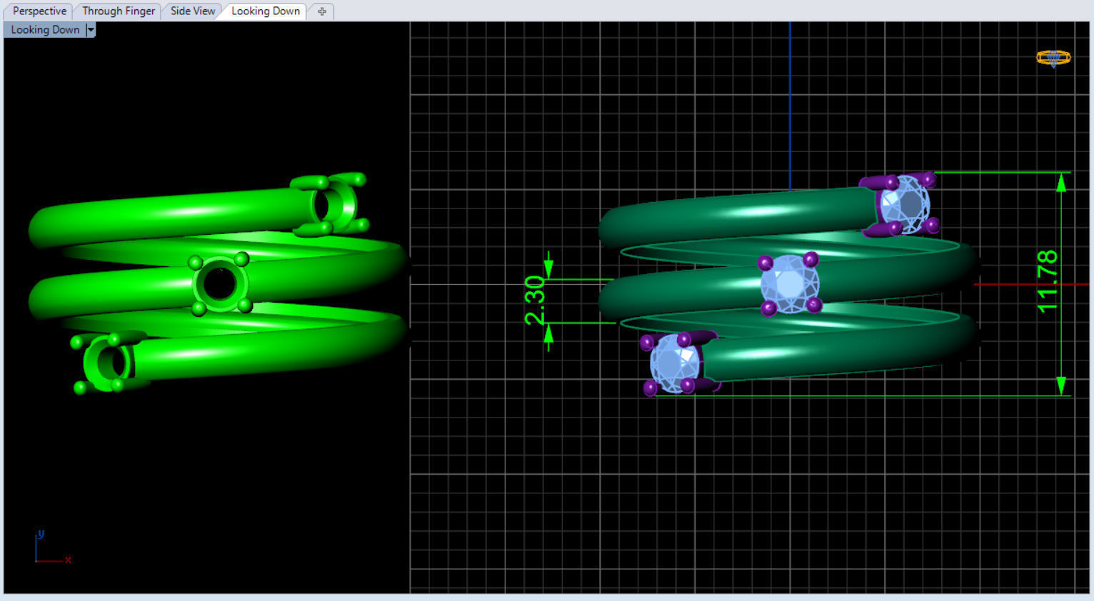 minimalist spiral rings with diamonds 3D print model_3