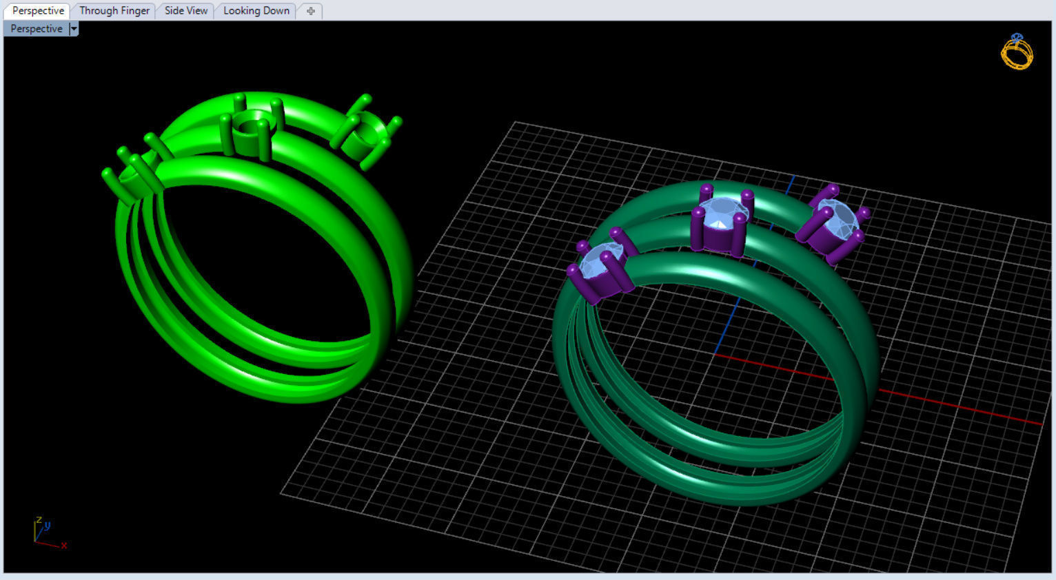 minimalist spiral rings with diamonds 3D print model_9