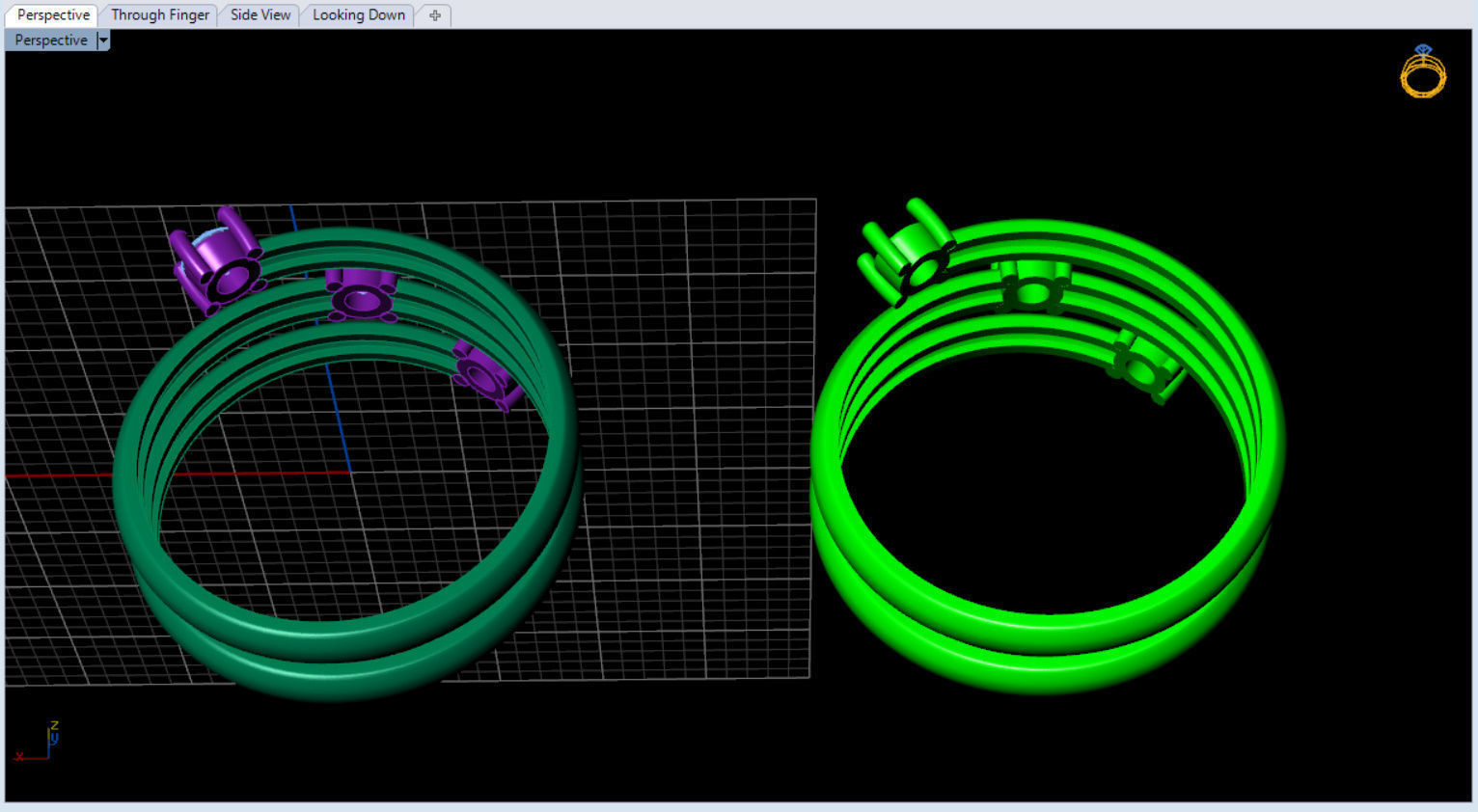 minimalist spiral rings with diamonds 3D print model_13