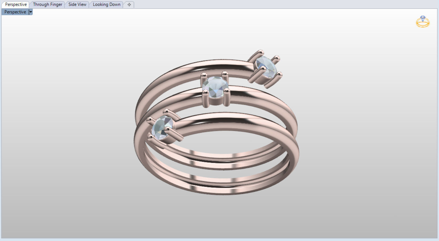 minimalist spiral rings with diamonds 3D print model_1