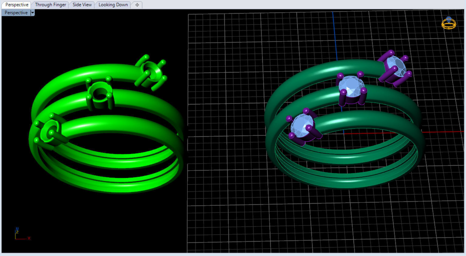 minimalist spiral rings with diamonds 3D print model_6