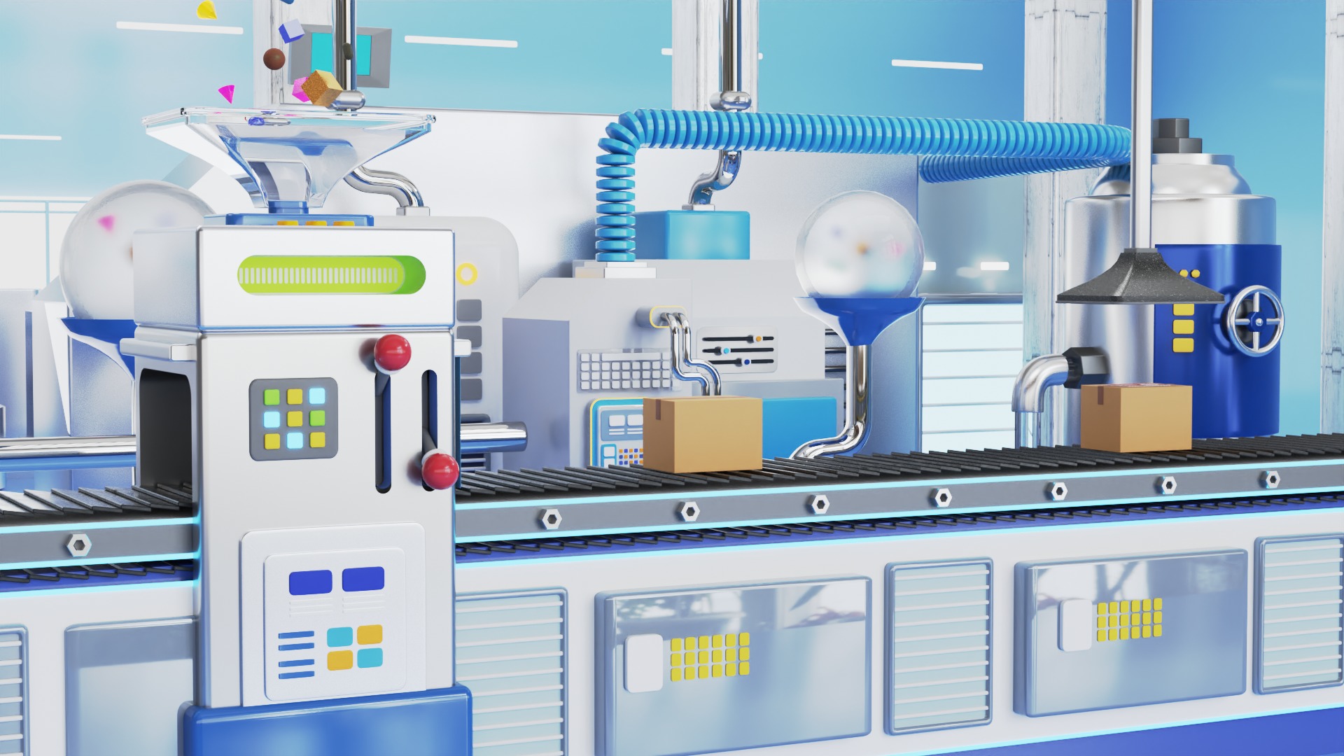 Low Poly Industrial Factory with Machine 3D model_2