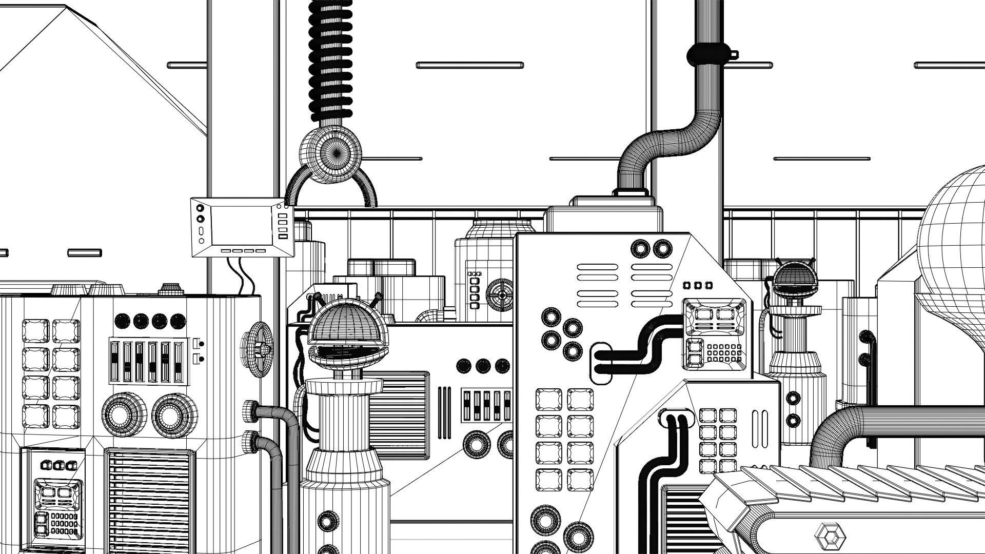 Low Poly Industrial Factory with Machine 3D model_4