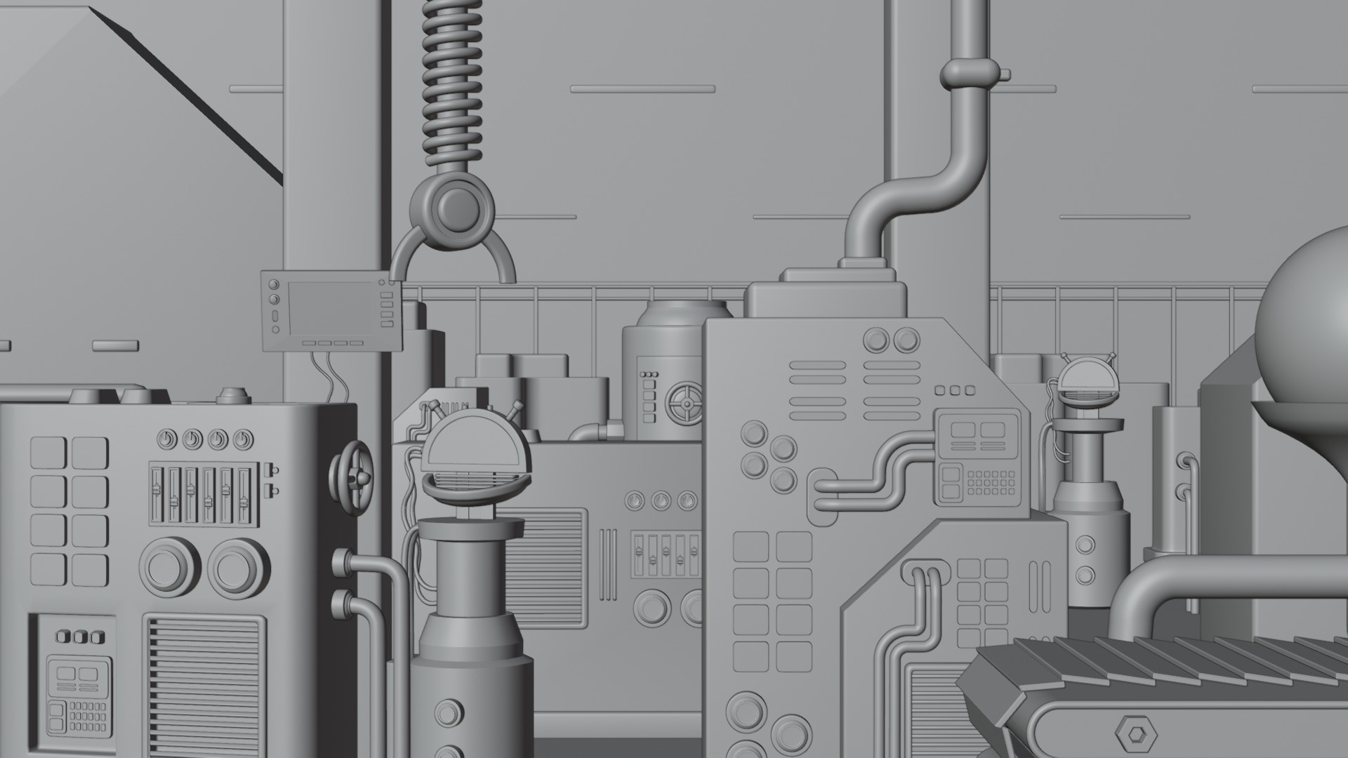 Low Poly Industrial Factory with Machine 3D model_3