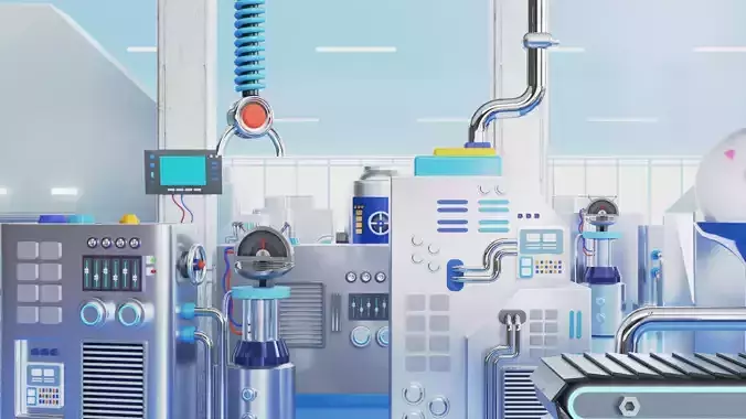 Low Poly Industrial Factory with Machine 3D model