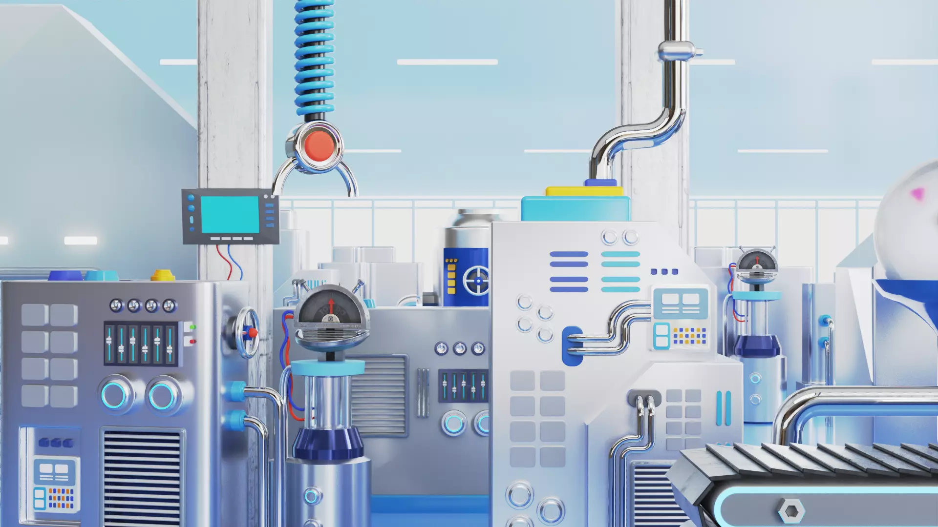 Low Poly Industrial Factory with Machine 3D model_0