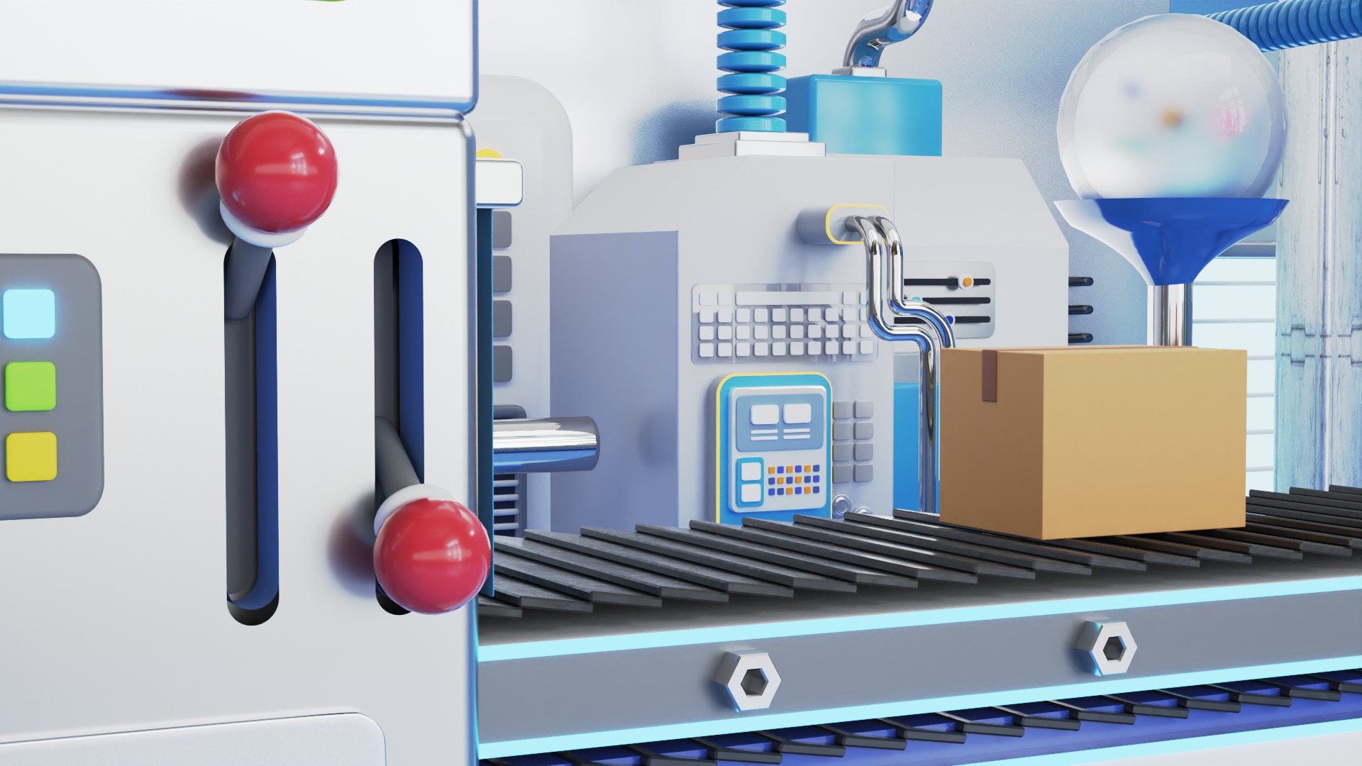 Low Poly Industrial Factory with Machine 3D model_1