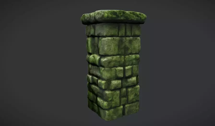 Mossy Cracked stone brick pillar 3D model_0