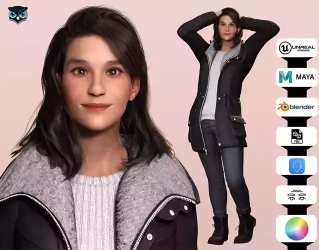 High-Quality Female 3D Model in Winter Wear