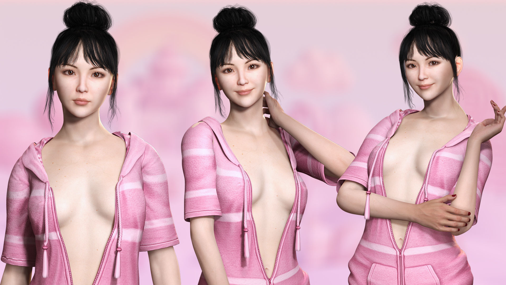 Rigged Female 3D Model in Trendy Pink Attire Low-poly 3D model_4