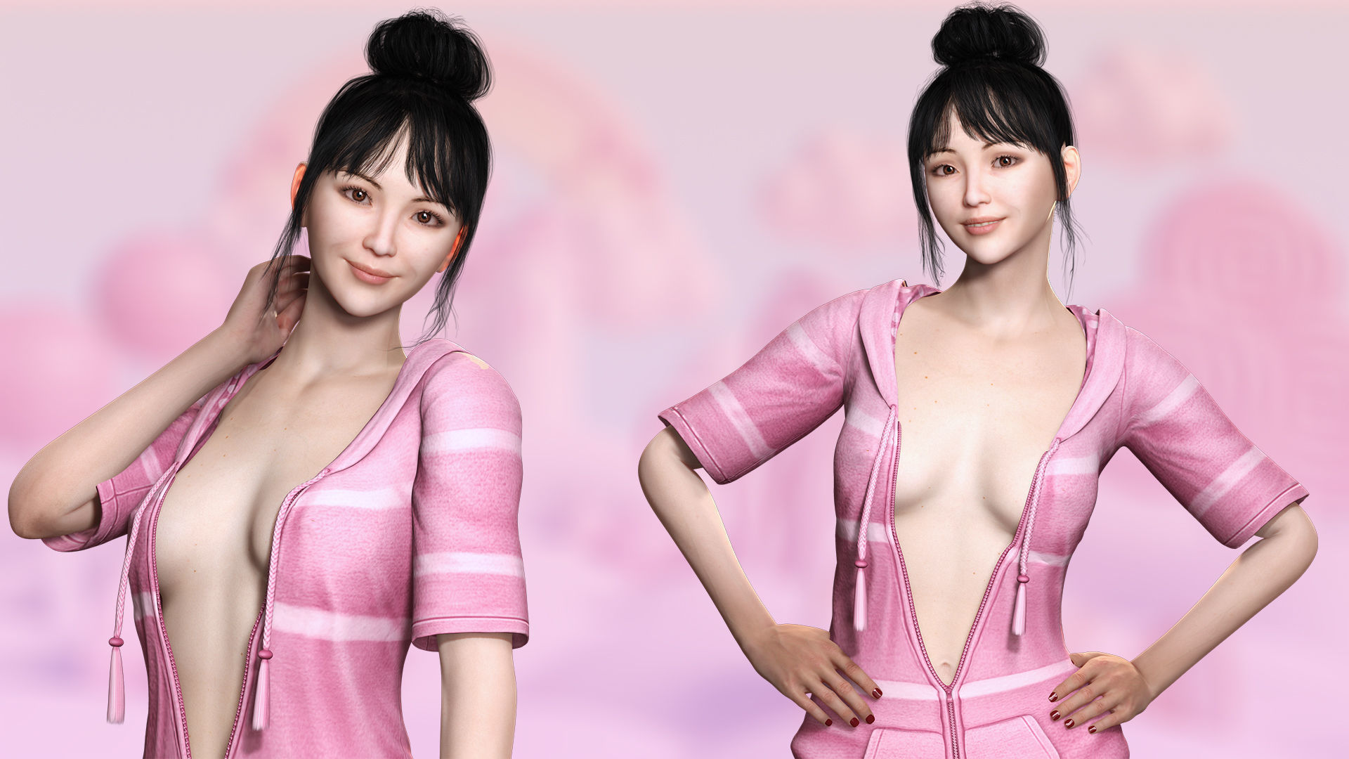 Rigged Female 3D Model in Trendy Pink Attire Low-poly 3D model_3