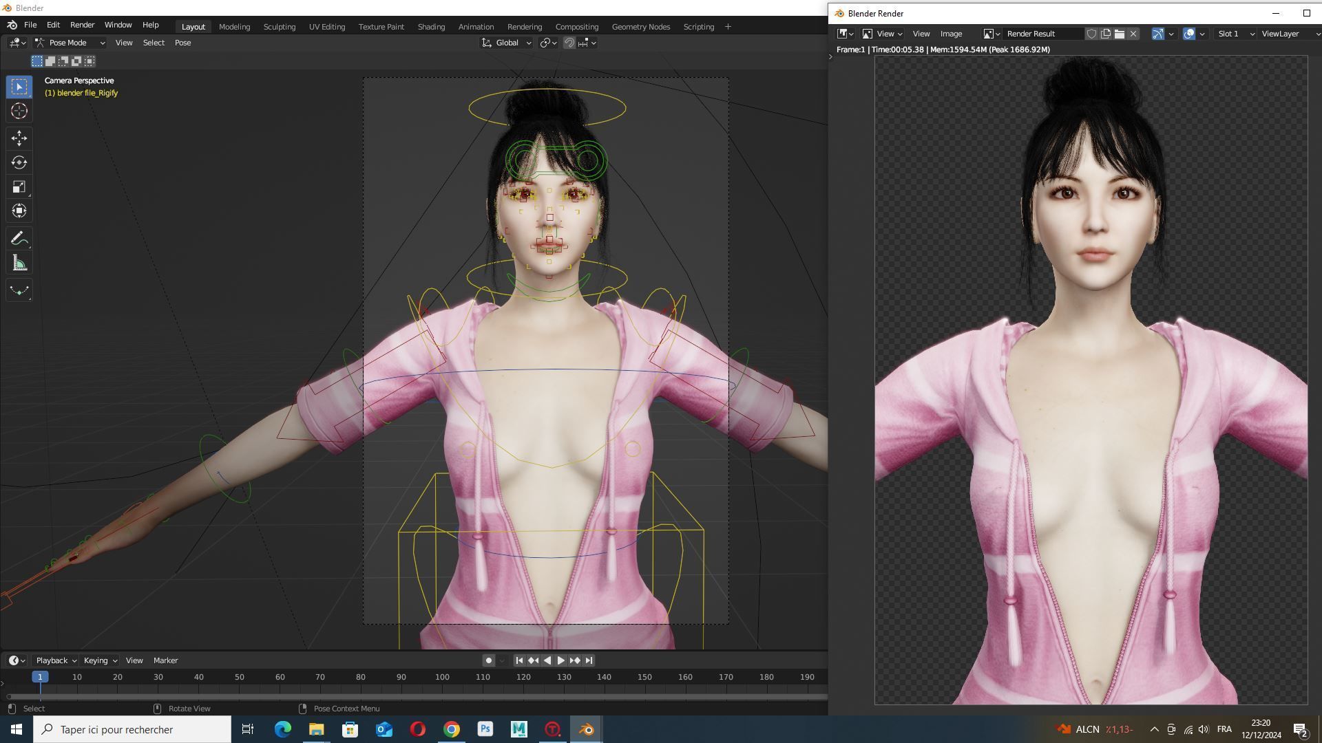 Rigged Female 3D Model in Trendy Pink Attire Low-poly 3D model_17