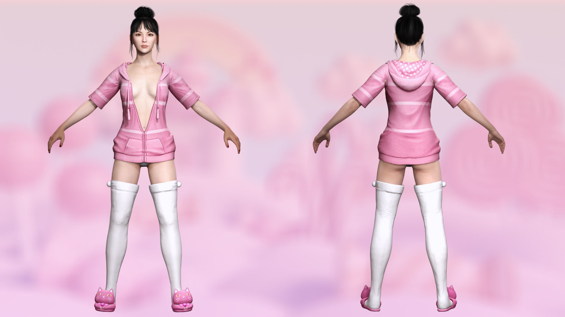 Rigged Female 3D Model in Trendy Pink Attire Low-poly 3D model_1