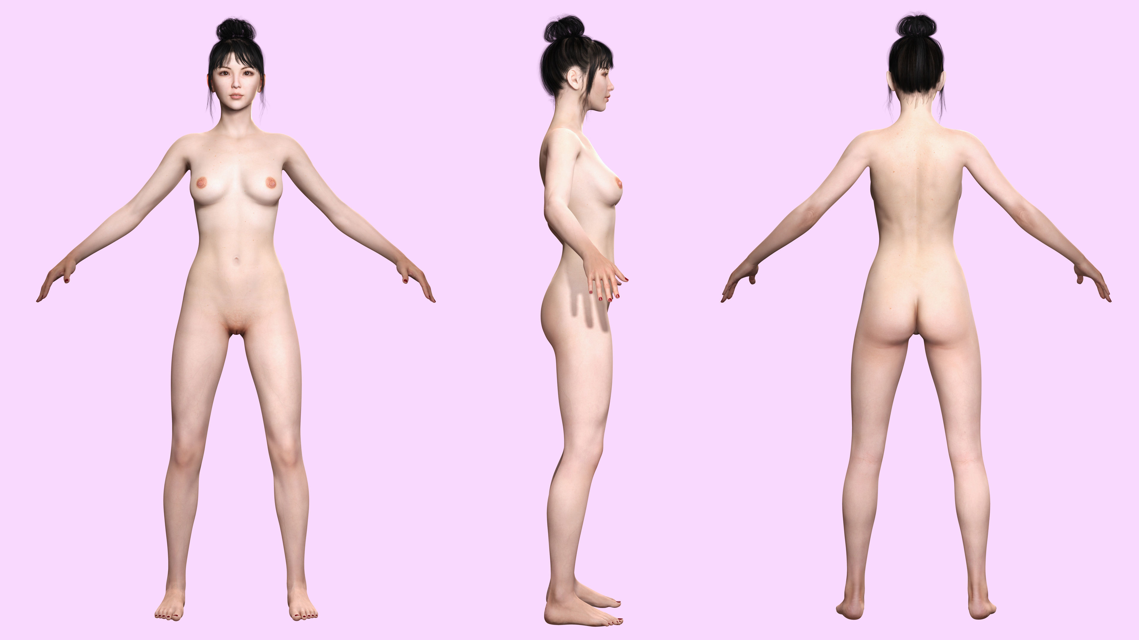 Rigged Female 3D Model in Trendy Pink Attire Low-poly 3D model_6