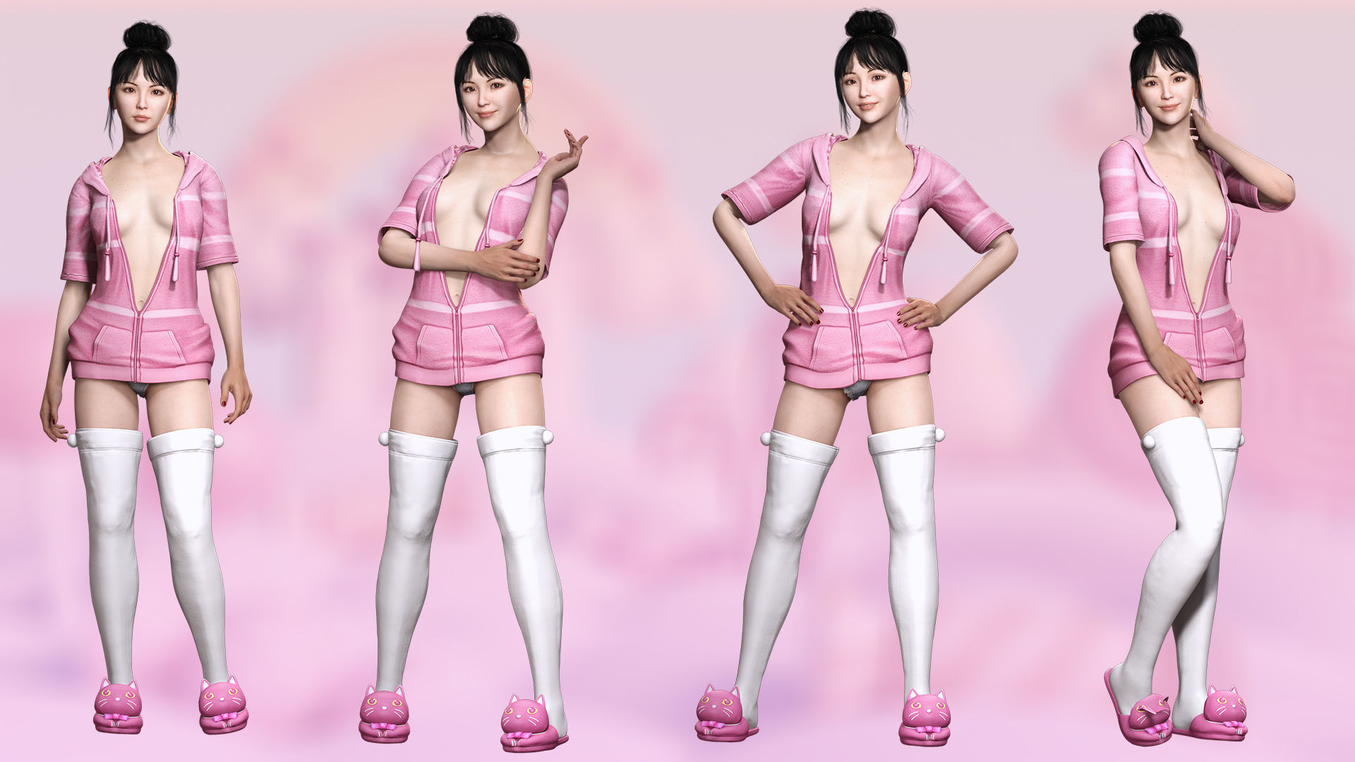Rigged Female 3D Model in Trendy Pink Attire Low-poly 3D model_2