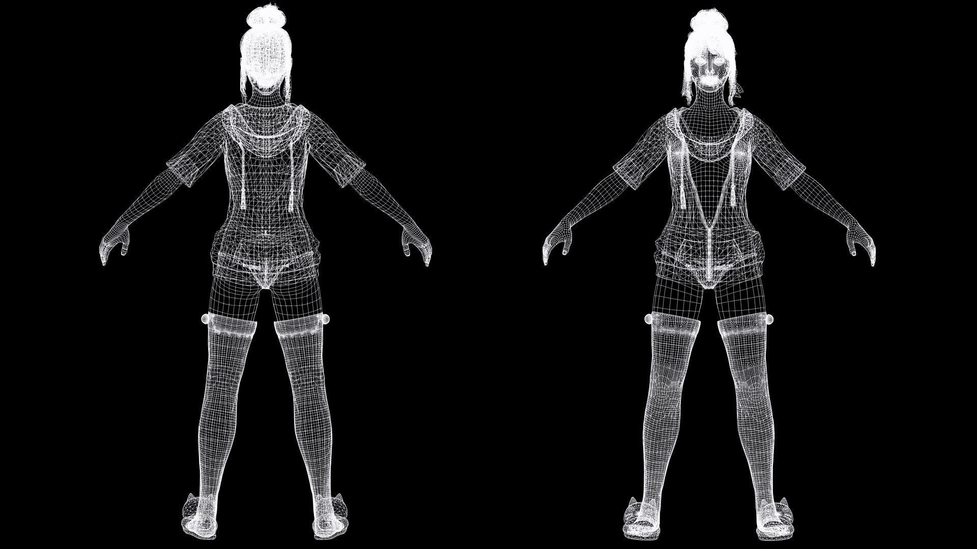 Rigged Female 3D Model in Trendy Pink Attire Low-poly 3D model_11