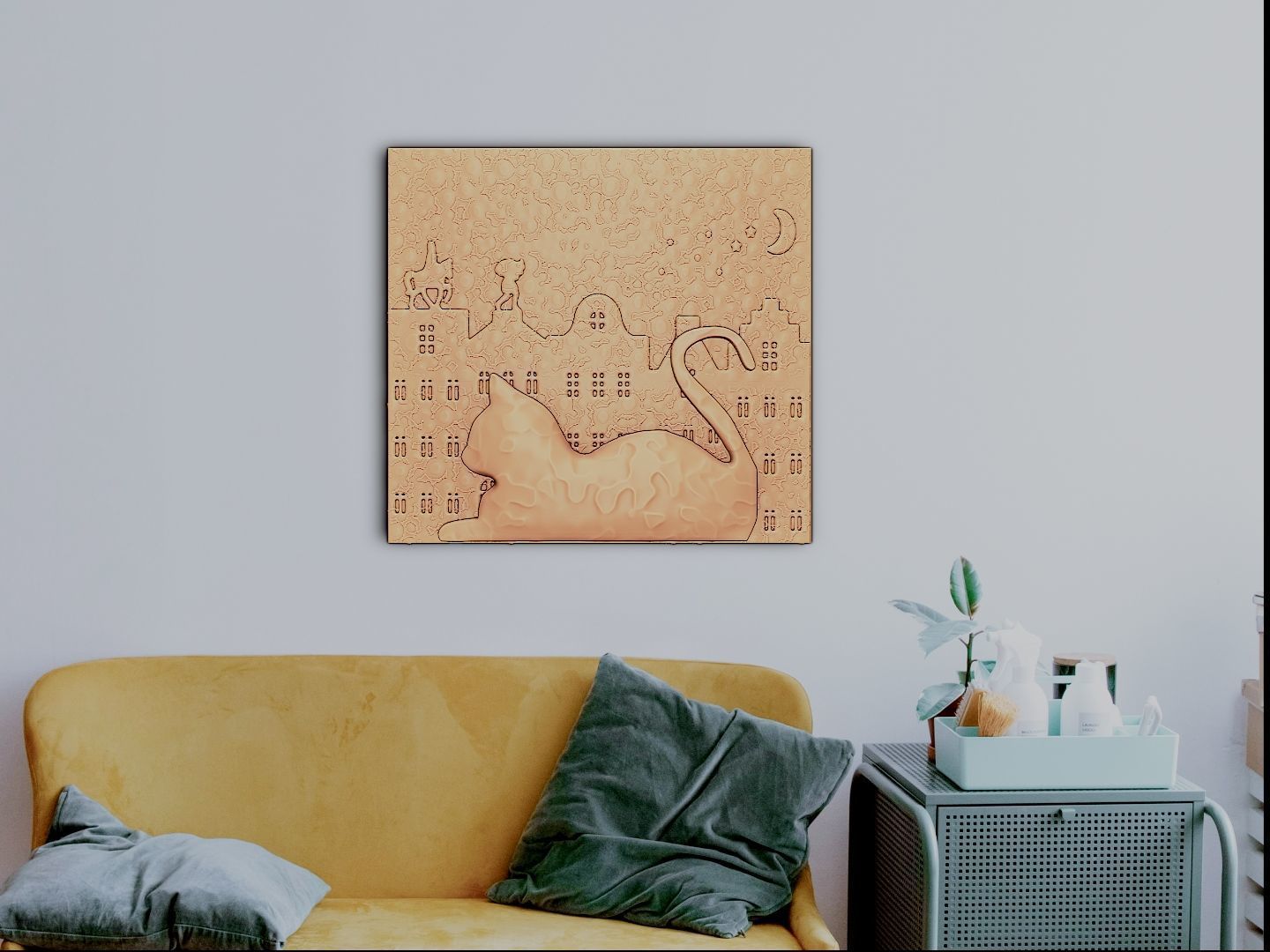 The cat sleeping in Christmas night for CNC 3D print model_3