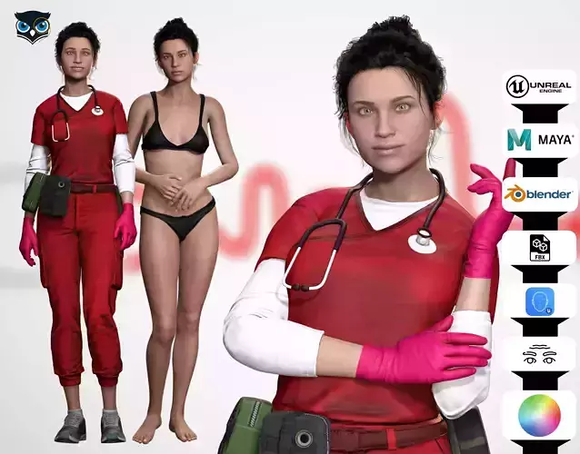 Emergency Response Nurse 3D Character Model Low-poly 3D model