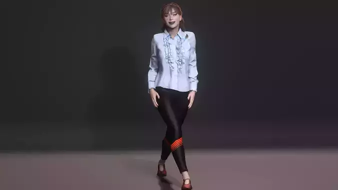 Realistic 3D Model of a Person in a Blue Ruffled Shirt
