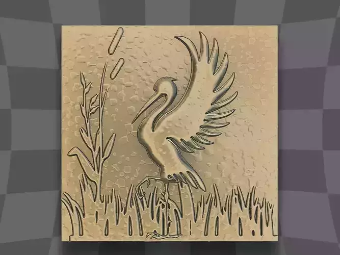 A heron beside lake for CNC and 3D printing 3D print model