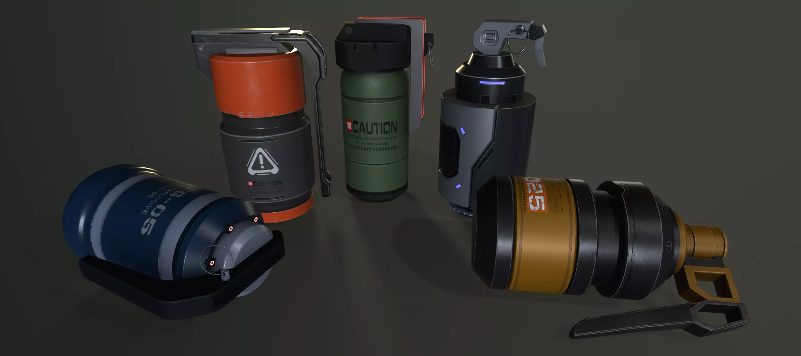 Sci-fi grenades pack set vol 1 Low-poly 3D model_0